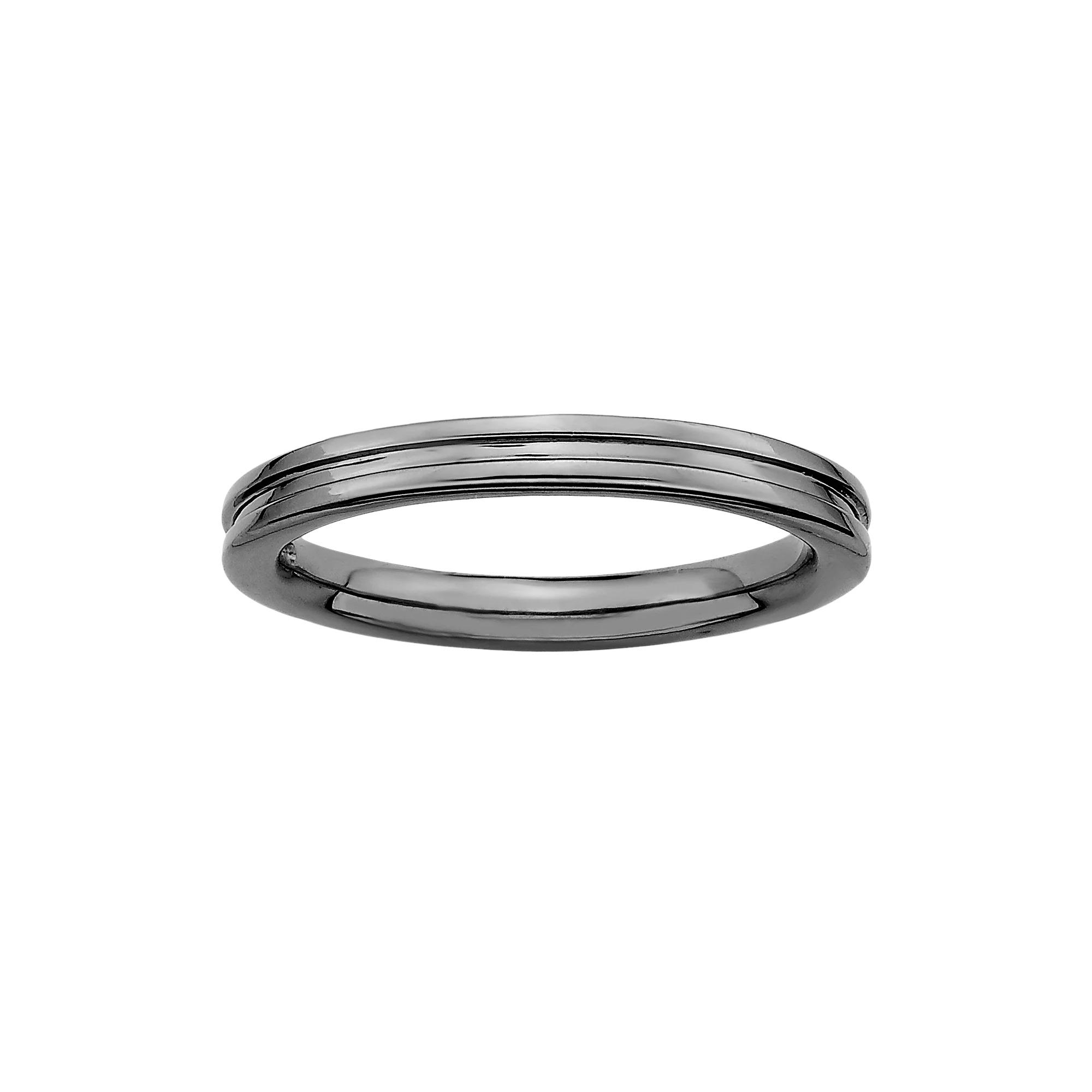 Stacks & Stones Ruthenium-Plated Sterling Silver Grooved Stack Ring, Women's, Size: 8, Black Product Image
