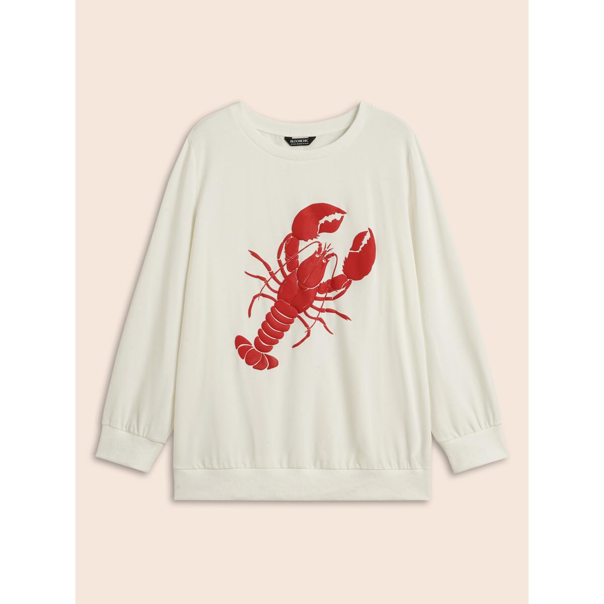 Plus Size Lobster Pattern Round Neck Sweatshirt Women Originalwhite Casual Patchwork Round Neck Everyday Sweatshirts BloomChic 14-16/1X Product Image