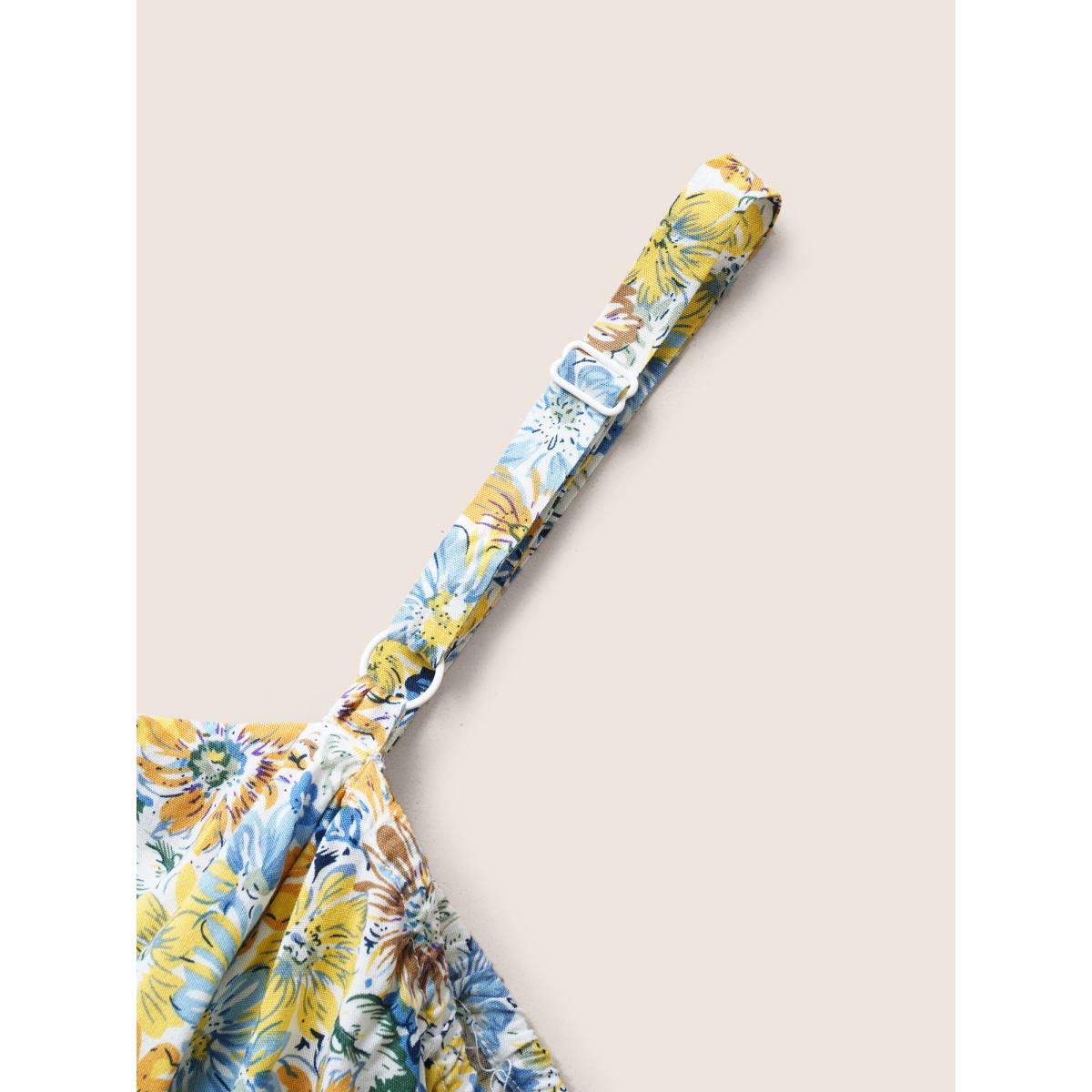 Plus Size Blue Floral One Shoulder Neck Adjustable Straps Blouse Women Resort Short sleeve One-shoulder neck Vacation Blouses BloomChic 26/4X Product Image