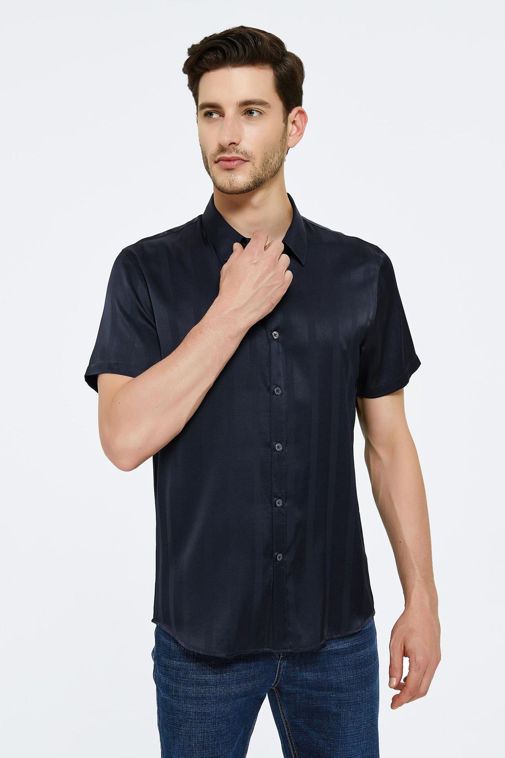 Jacquard Striped Silk Shirt For Men Product Image