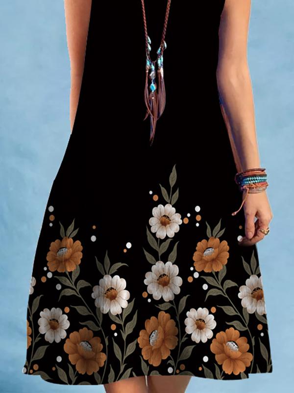 Loose Plus Size Flower Print V-Neck Mini Dresses Product Image