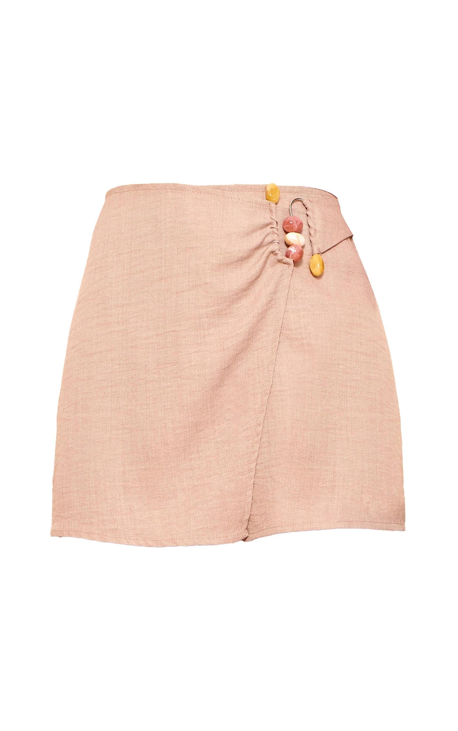 Stone Linen Look Bead Trim Wrap Front Skort Product Image