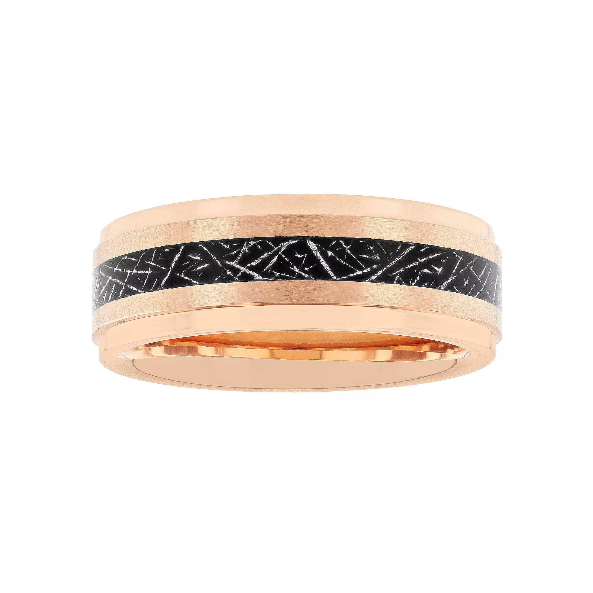 Mens Jewelry Nation Tantalum Rose Tone Gray Carbon Fiber Fashion Wedding Band Pink Tone Product Image