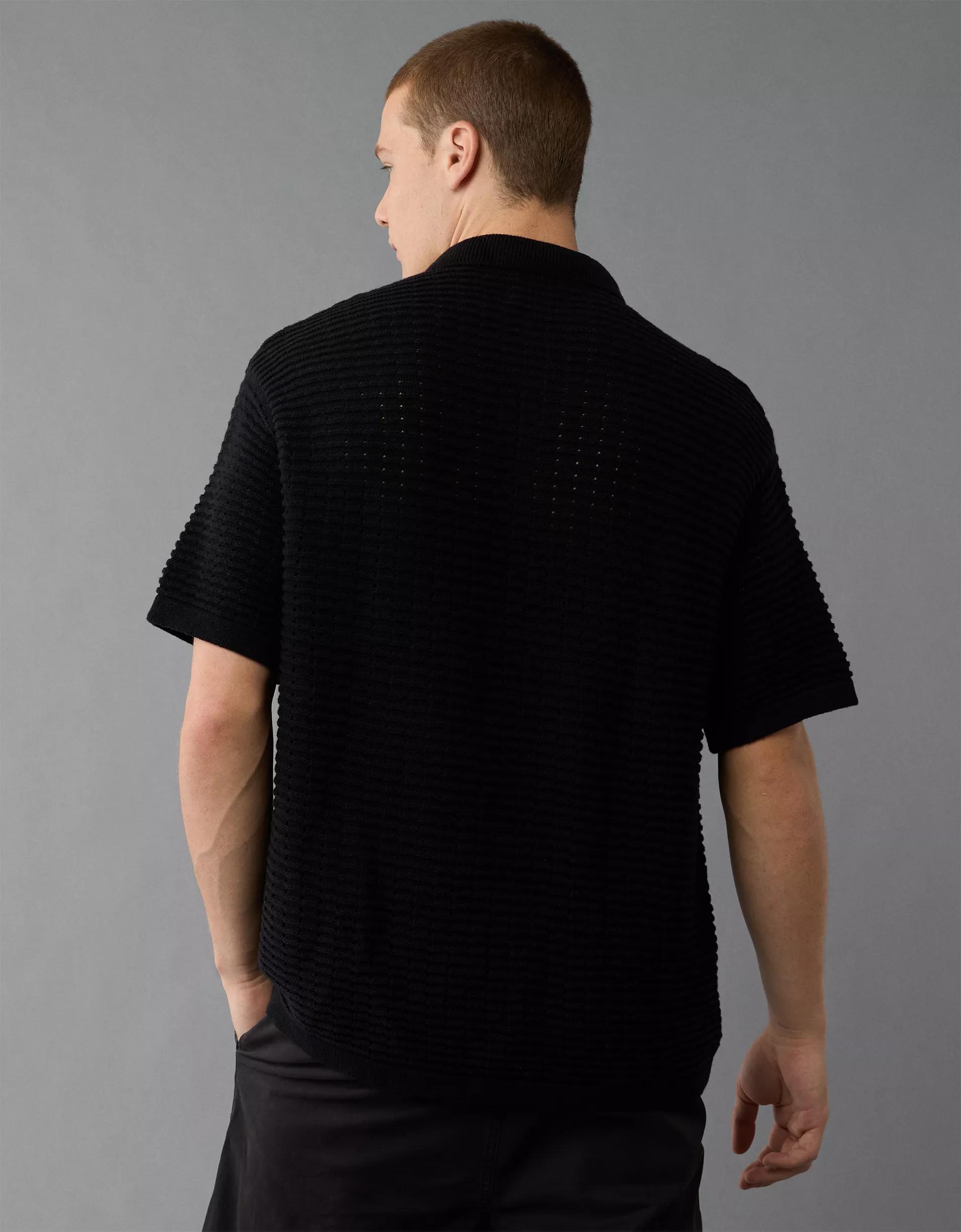 AE Weekend Textured Button-Up Sweater Polo Shirt Product Image
