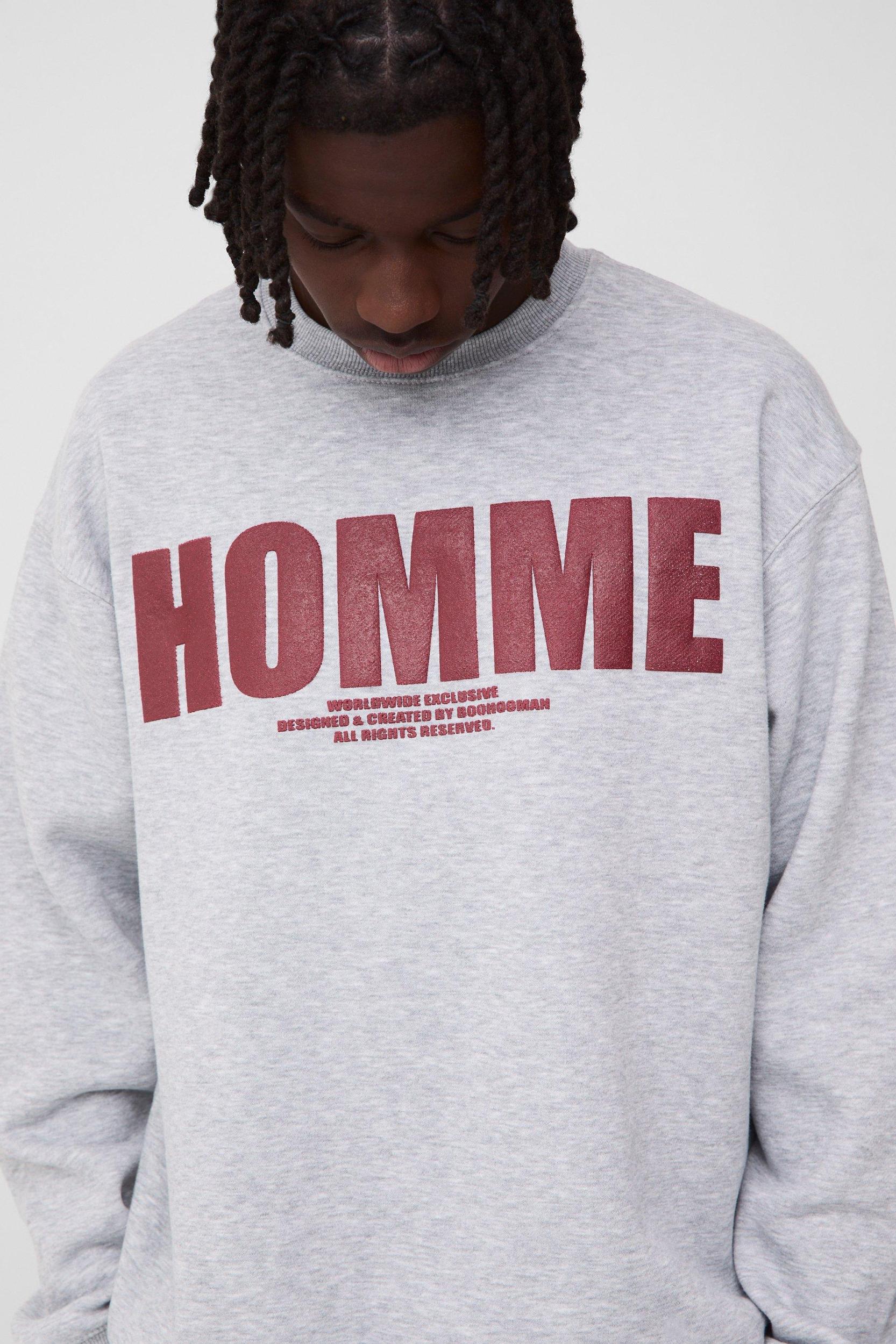 Oversized Puff Print Homme Sweatshirt | boohooMAN USA Product Image