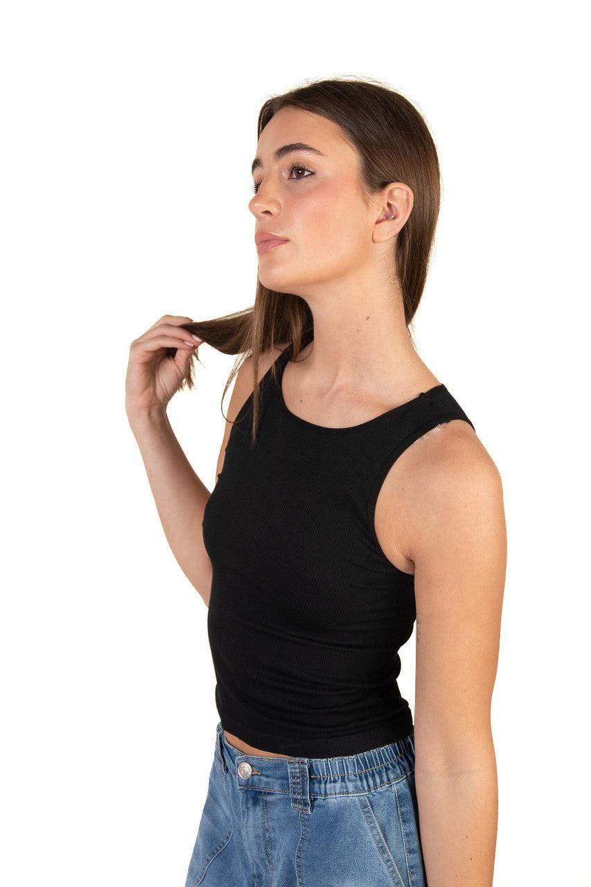 Black Seamless Crew Neck Tank Product Image