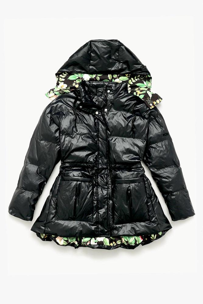 Pearl Peplum Puffer Jacket - Black Product Image