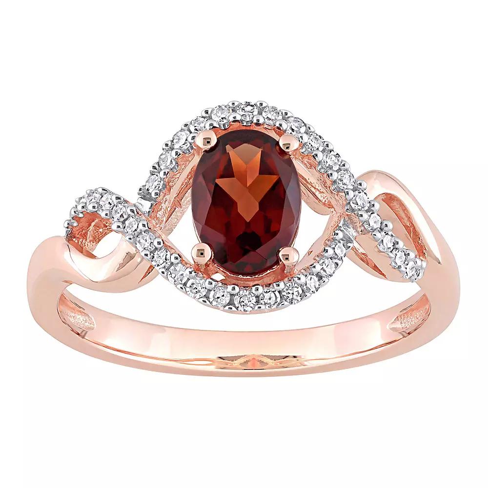 Stella Grace 10k Rose Gold Garnet & 1/6 Carat T.W. Diamond Halo Engagement Ring, Women's Product Image