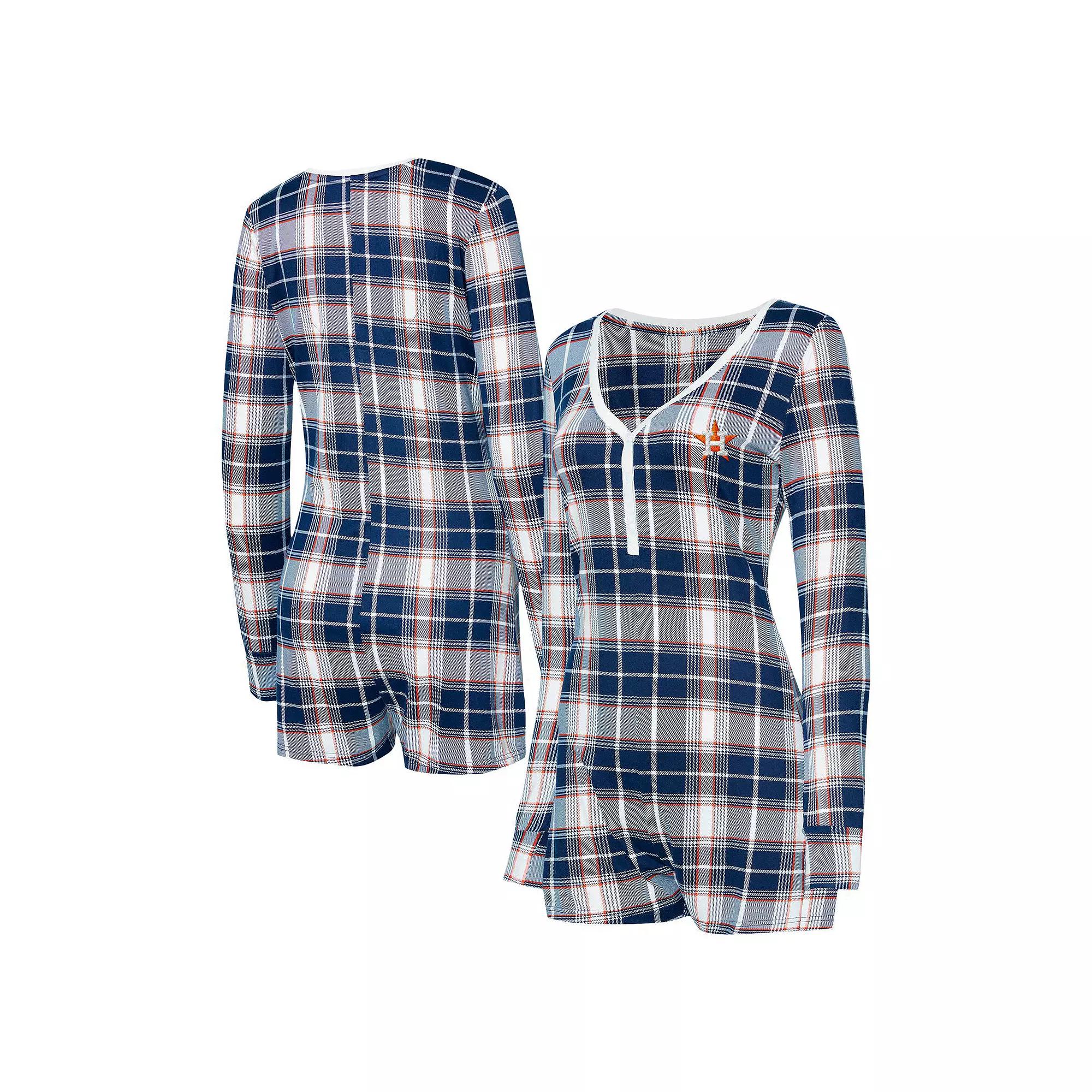 Women's Concepts Sport Navy Houston Astros Ashford Plaid V-Neck Knit Romper, Size: Large, Blue Product Image