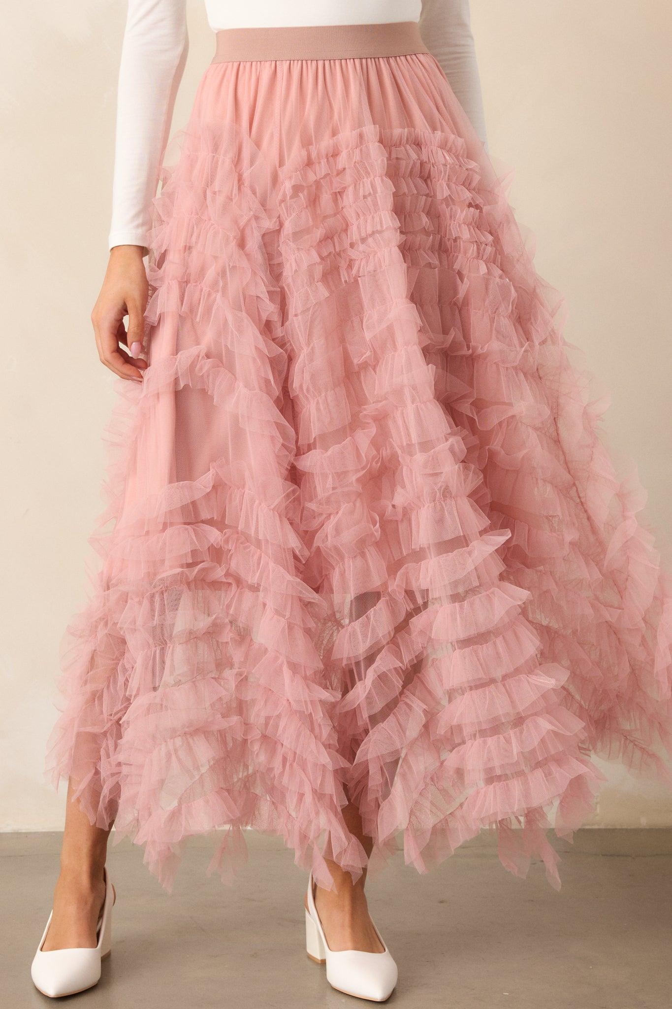 Shopping Spree Rose Tulle Midi Skirt Product Image