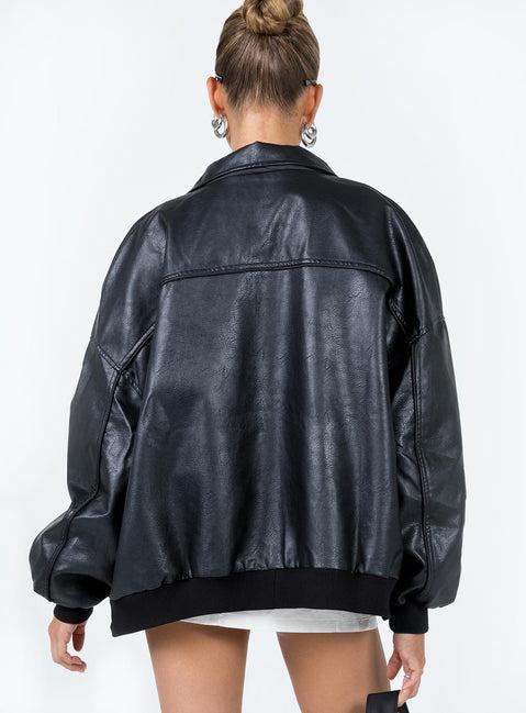 Goldsmith Faux Leather Bomber Jacket Black Product Image