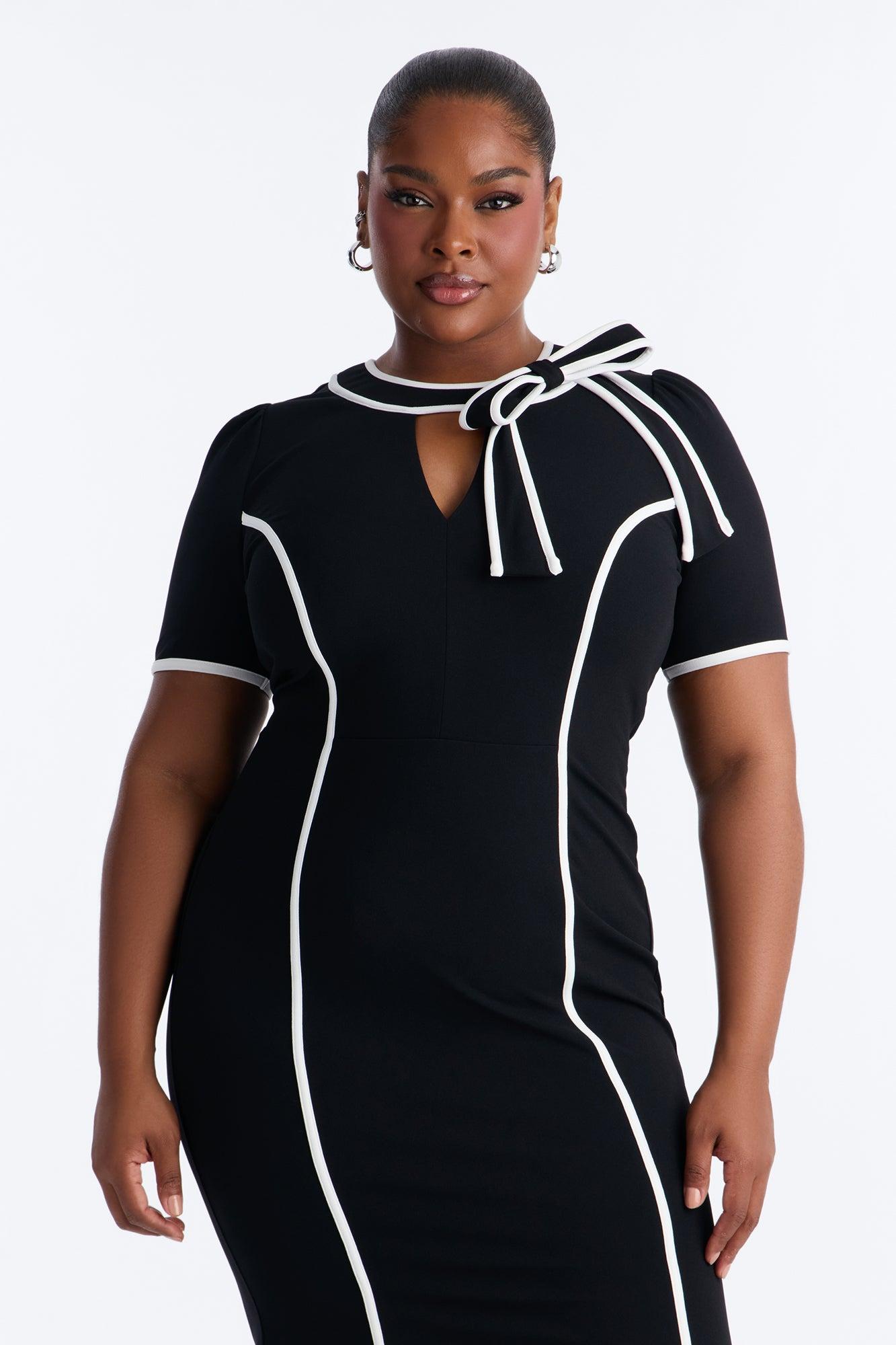 First Class Only Midi Dress - Black/White Female Product Image