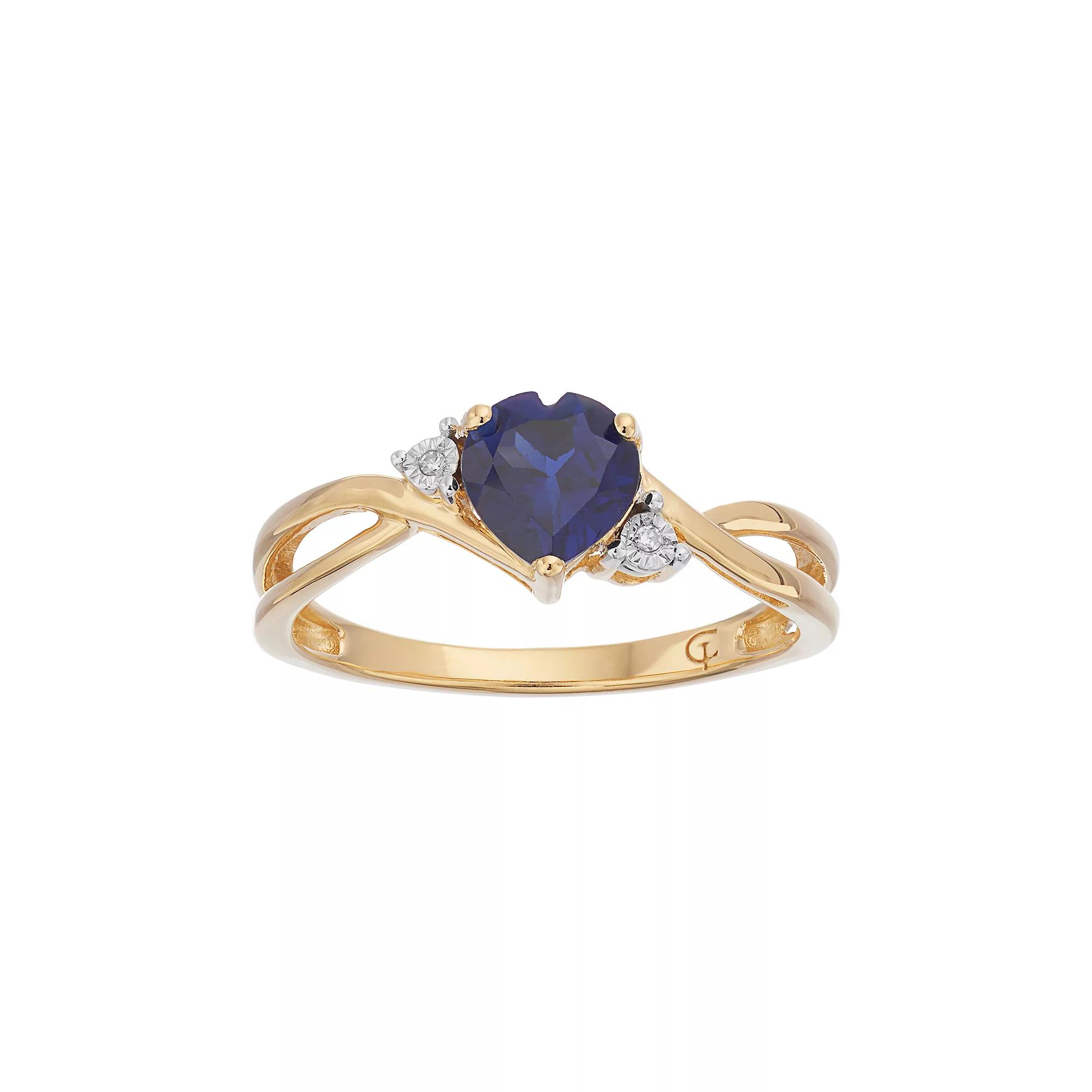 10k Gold Lab-Created Sapphire & Diamond Accent Swirl Heart Ring, Womens Blue Product Image