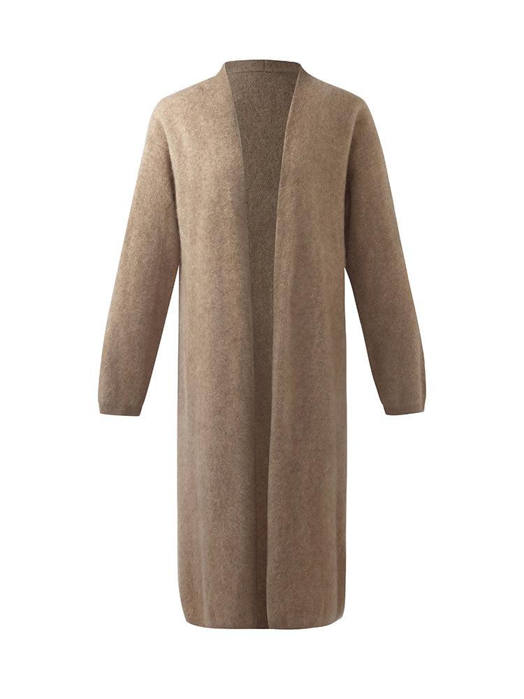Light Camel Brushed Cashmere Long Women Cardigan Product Image