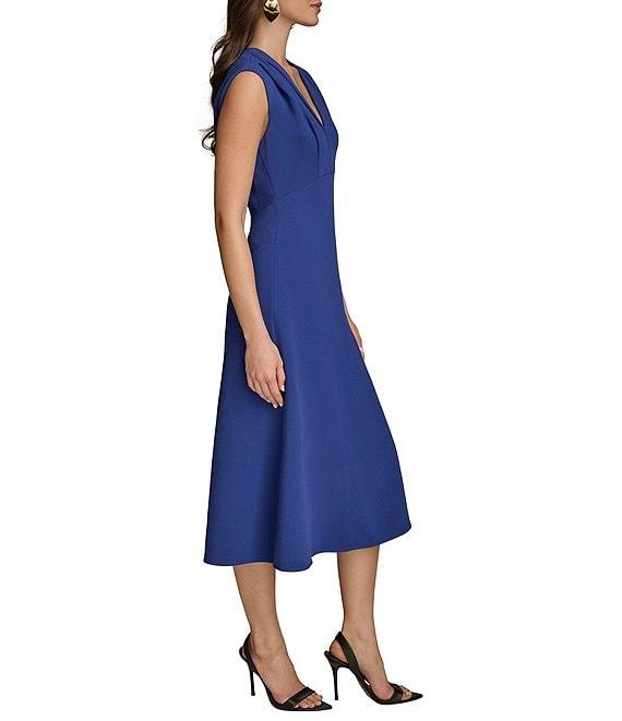 Donna Karan V-Neck Cap Sleeve Cady Crepe A-Line Midi Dress Product Image