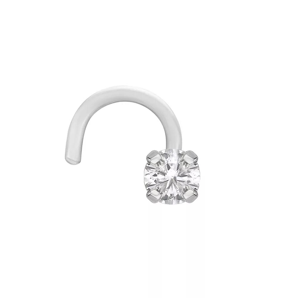 Lila Moon 14k White Gold Curved Diamond Accent Nose Stud, Women's, 14k Whgold Product Image