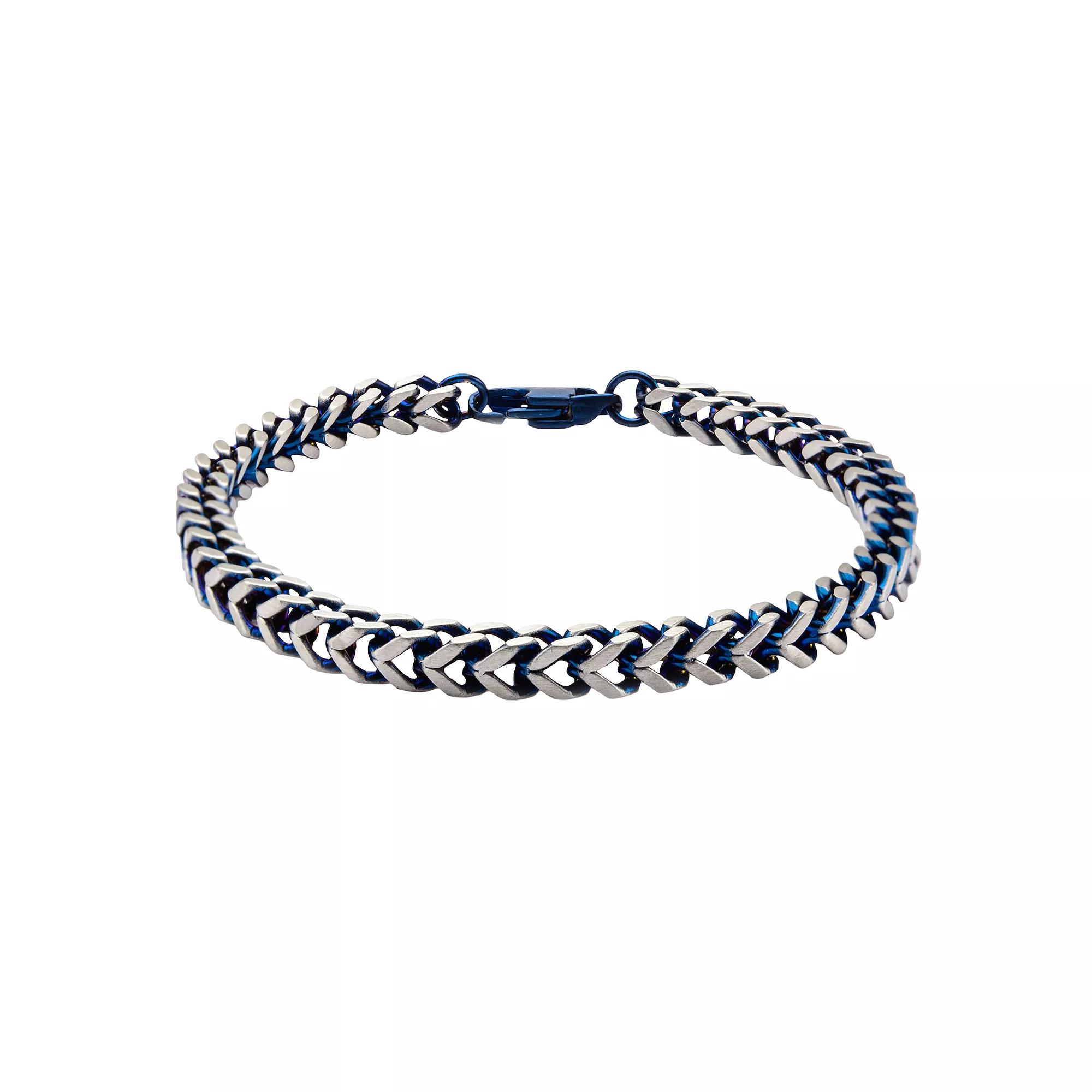 Men's Two Tone Stainless Steel Franco Chain Bracelet, Size: 8", Blue Product Image