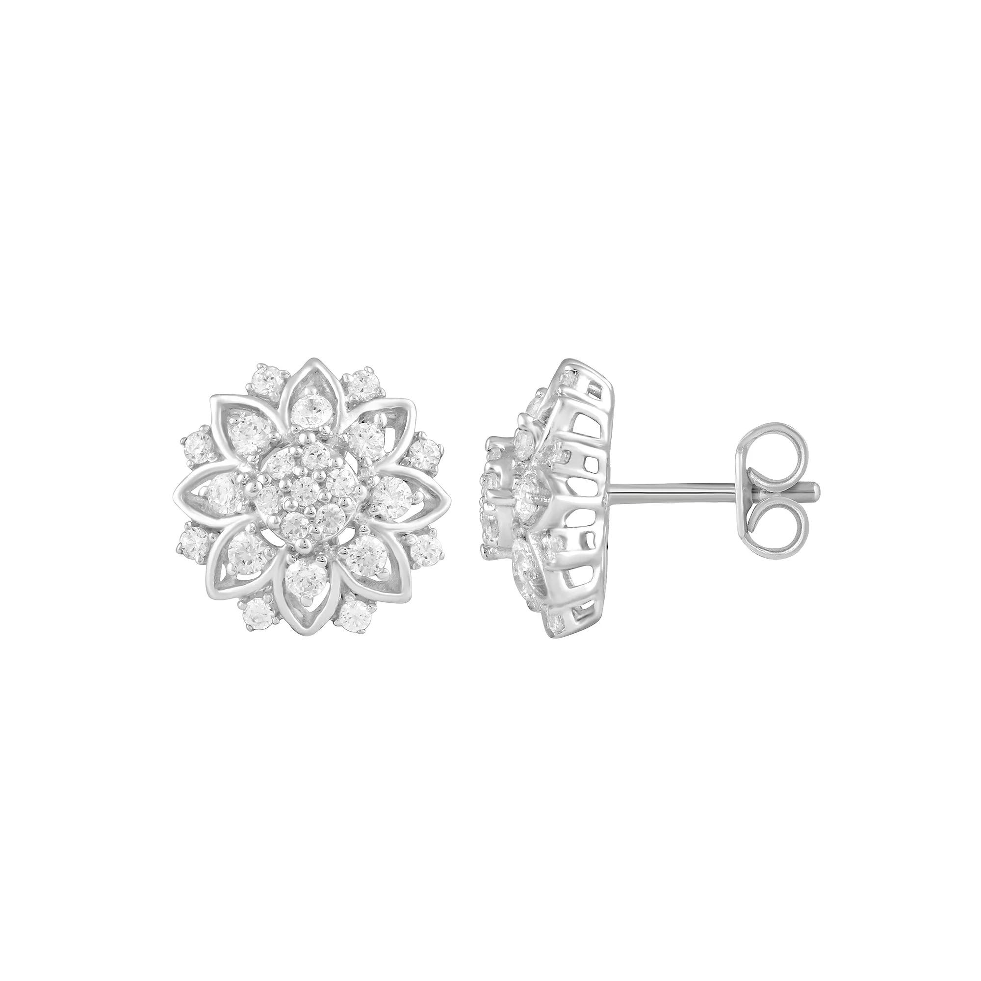 Royal Aura Sterling Silver 3/4 Carat T.W. Diamond Flower Stud Earrings, Womens Product Image