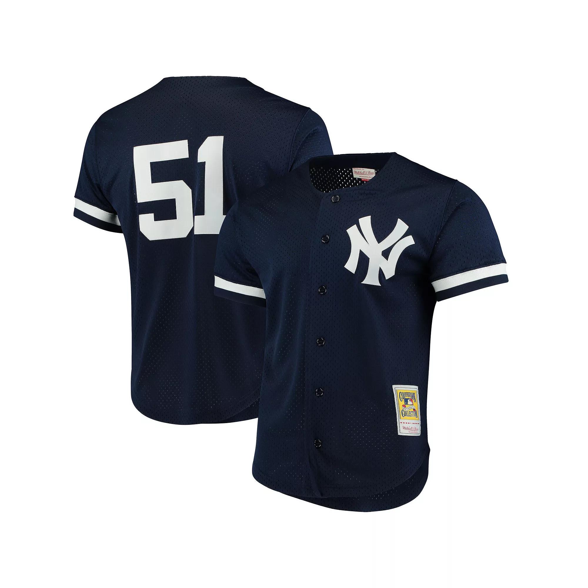 Men's Mitchell & Ness Bernie Williams Navy New York Yankees Cooperstown Collection Mesh Batting Practice Button-Up Jersey, Size: 3XL, Blue Product Image