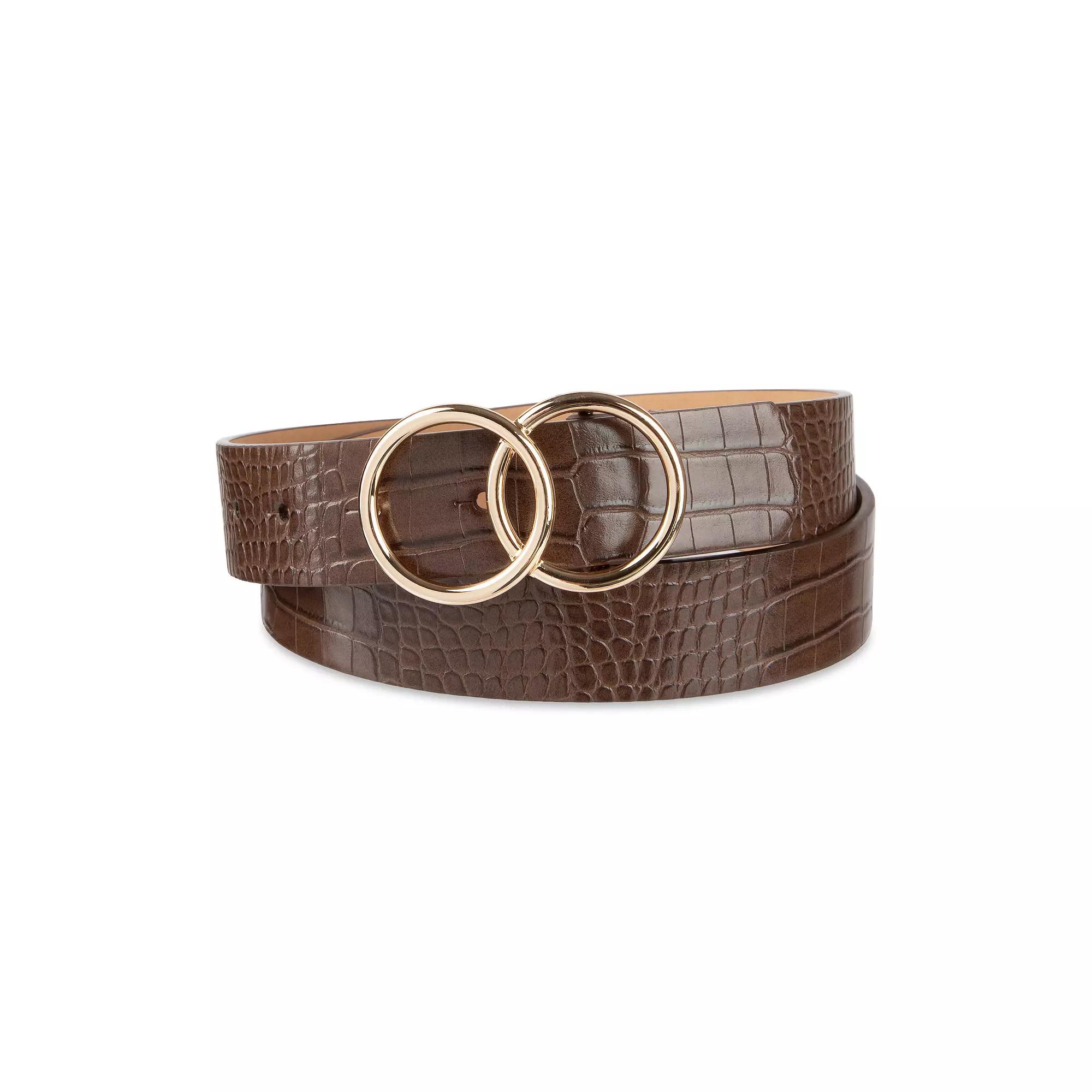 Women's LC Lauren Conrad Interlocking Double Circle Buckle Black Dress Belt,  Product Image