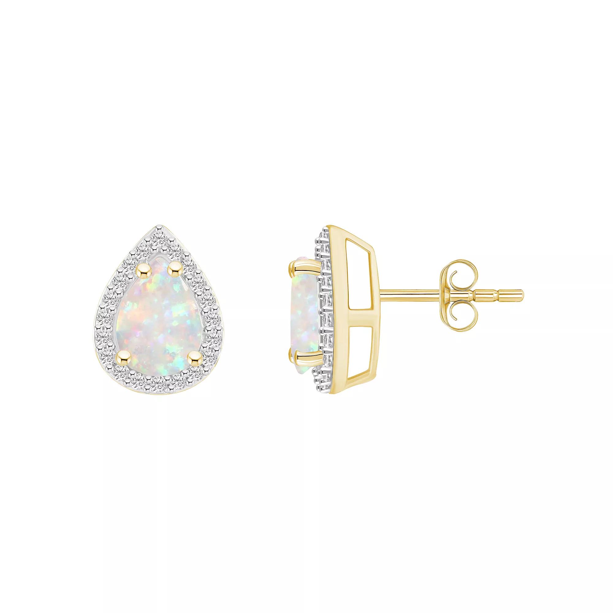 Celebration Gems 10k Gold Pear Shape Gemstone & Lab-Created White Sapphire Halo Stud Earrings, Women's Product Image