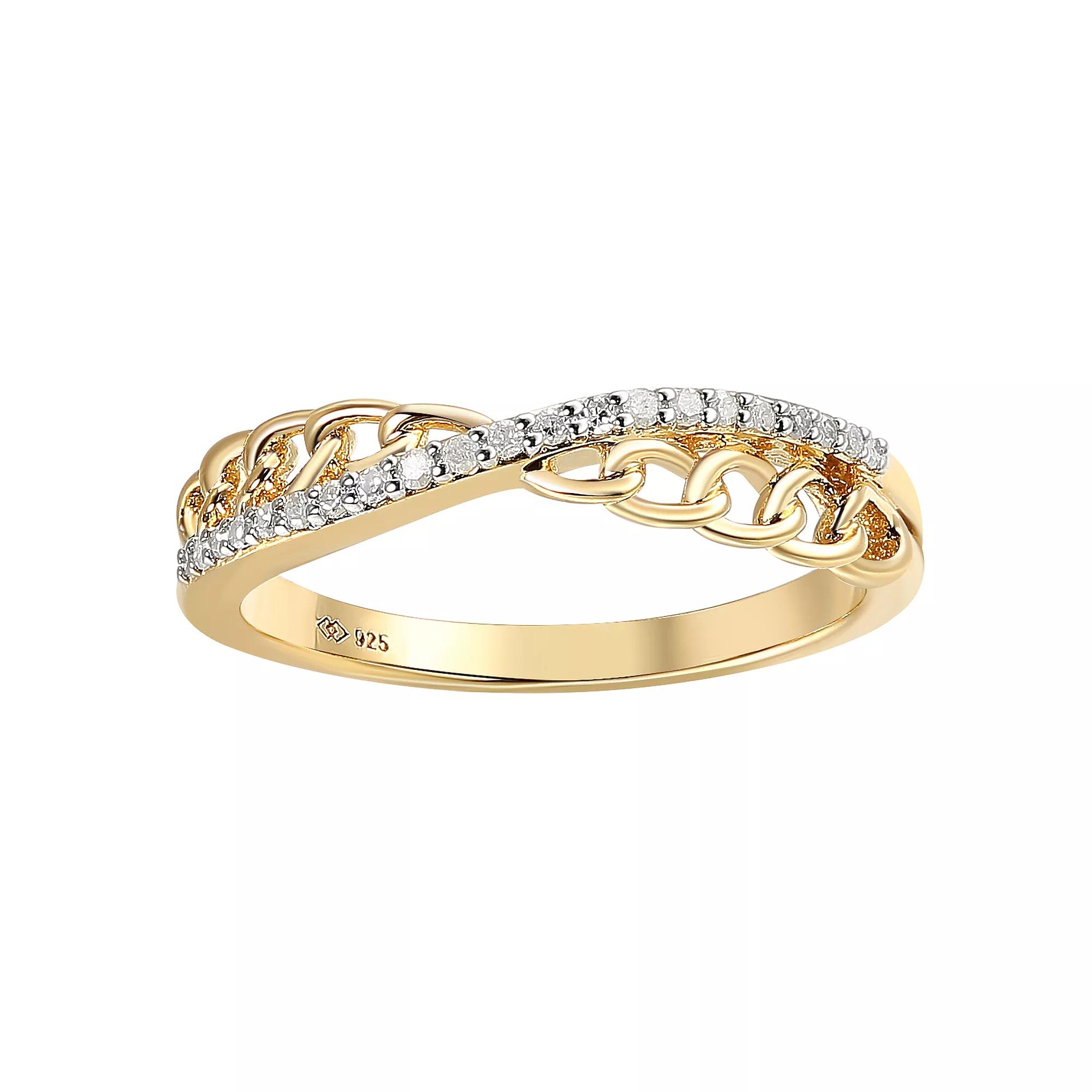 14k Gold Over Silver 1/ 10 Carat T.W. Diamond Crisscross Link Ring, Women's, Size: 9, Gold Tone Product Image