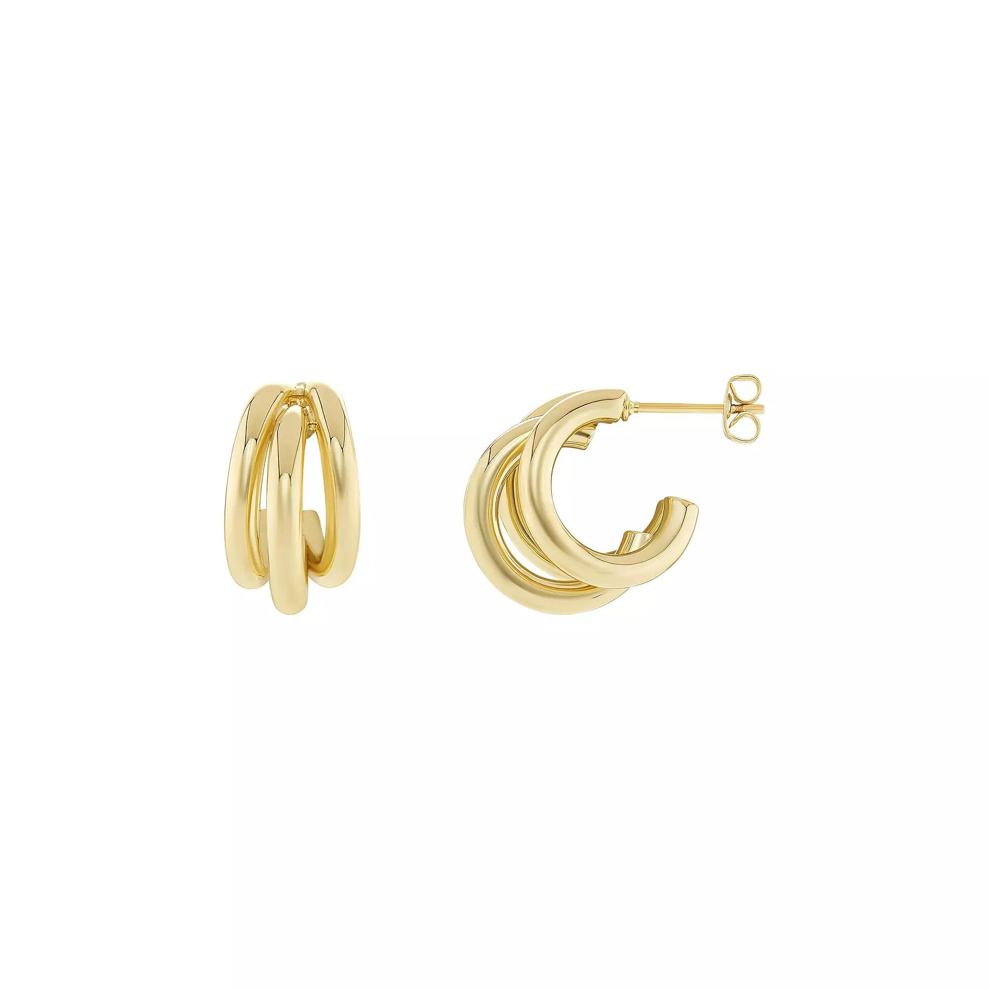 PRIMROSE Polished Triple Tube C-Hoop Earrings, Women's, Gold Tone Product Image