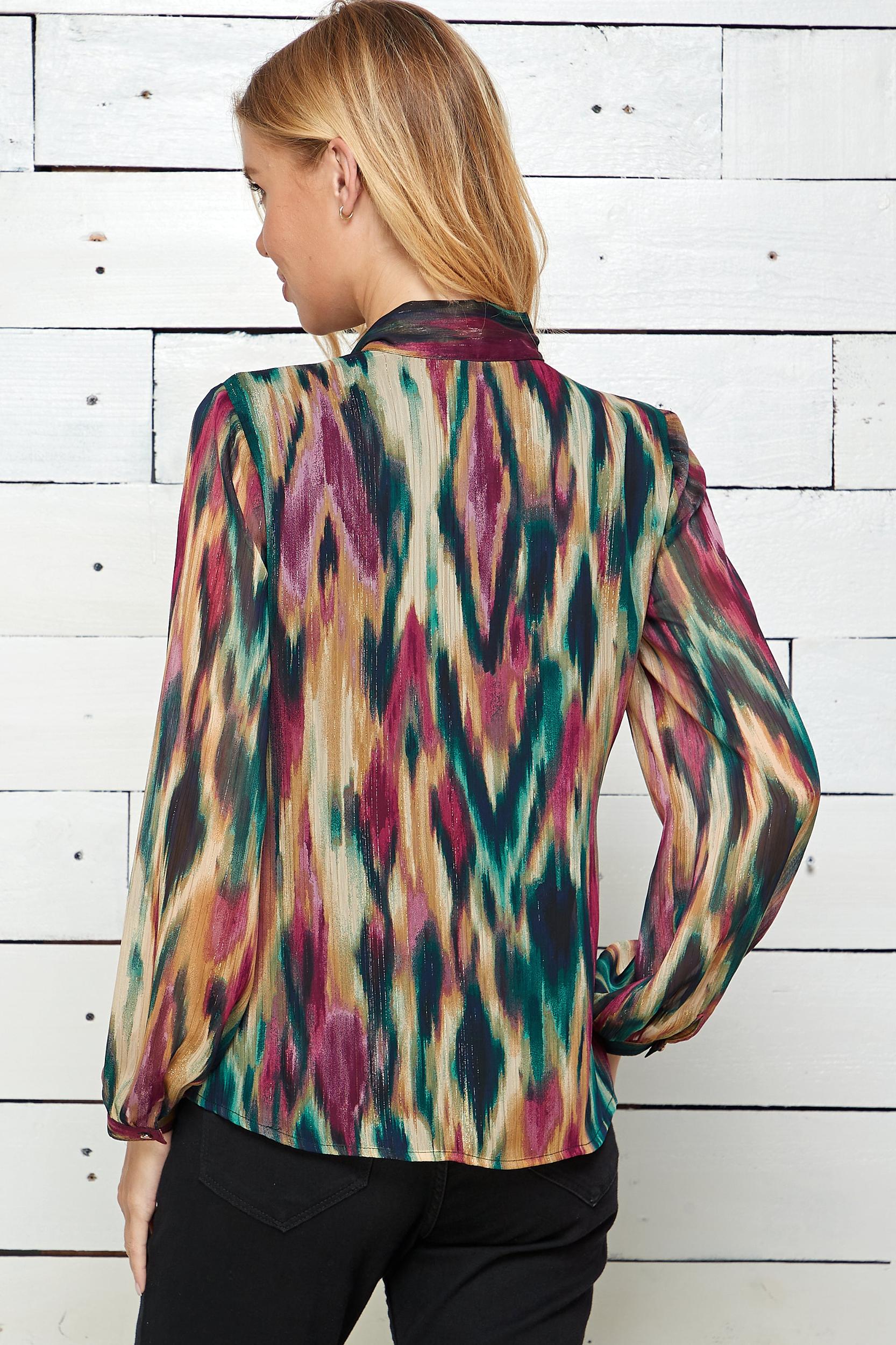 Burgundy Long Sleeve Side-Tie Neck Blouse Product Image