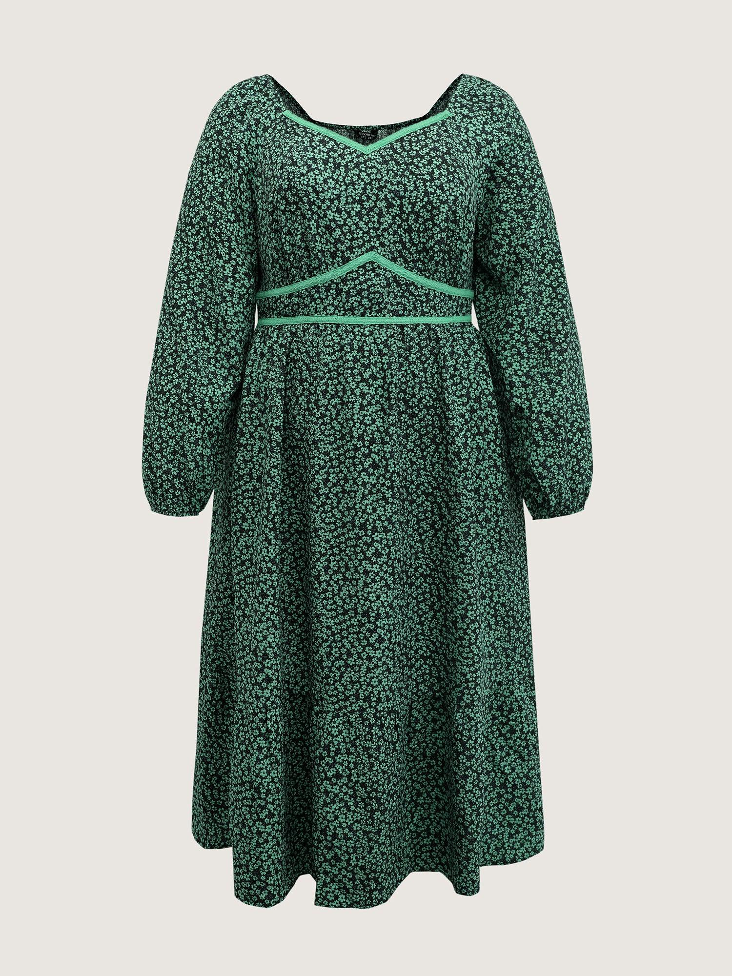 Floral Lace Trim Cinched-Waist Maxi Dress Female Product Image