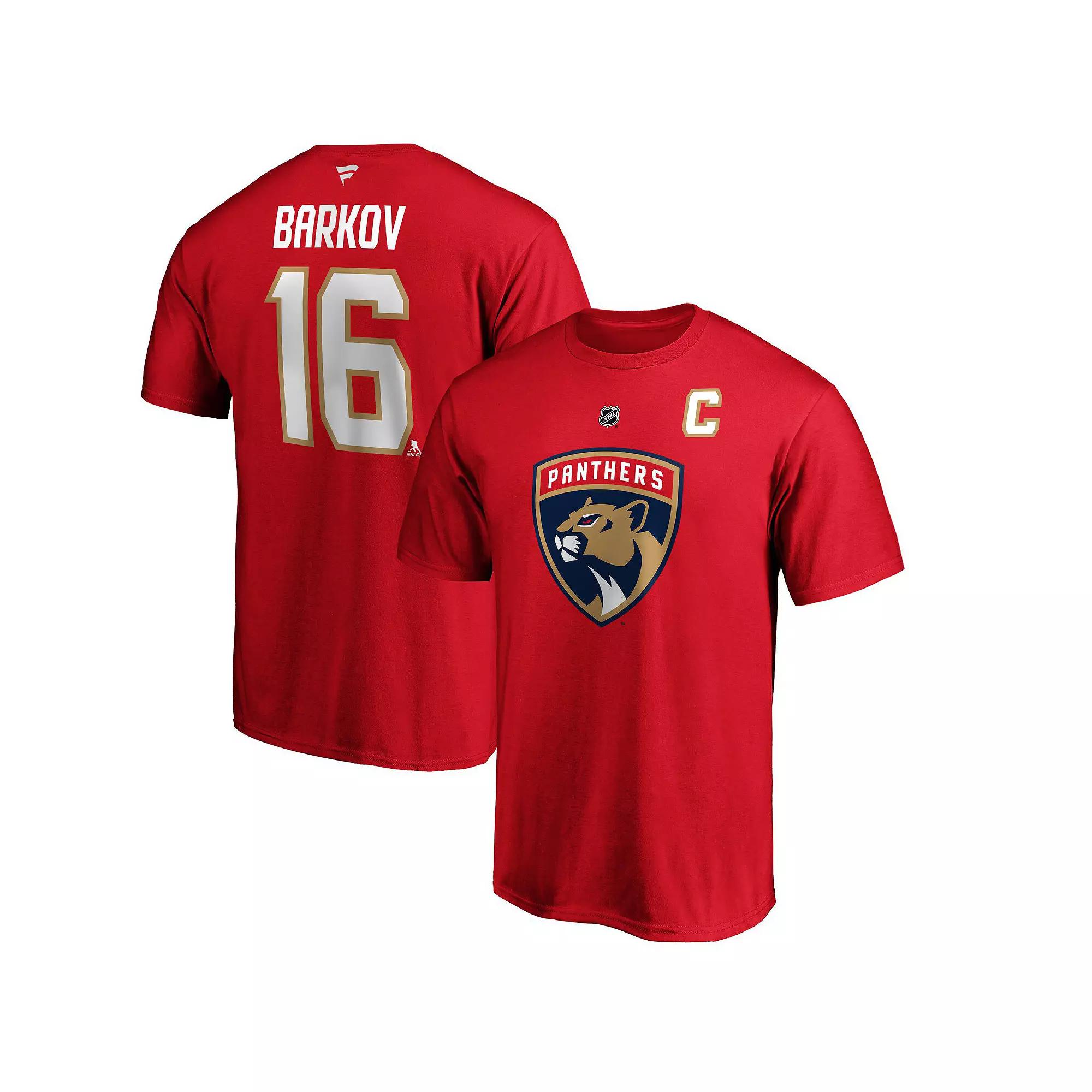 Men's Fanatics Branded Aleksander Barkov Red Florida Panthers Team Authentic Stack Name & Number T-Shirt,  Product Image