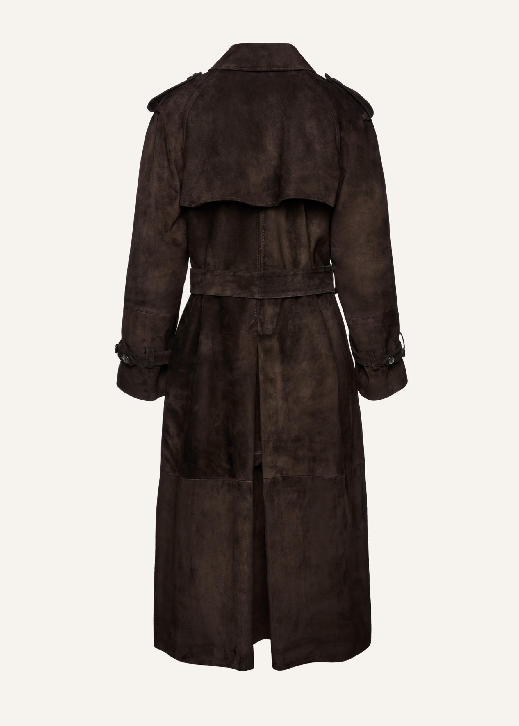Mid-length suede trench coat in brown Product Image