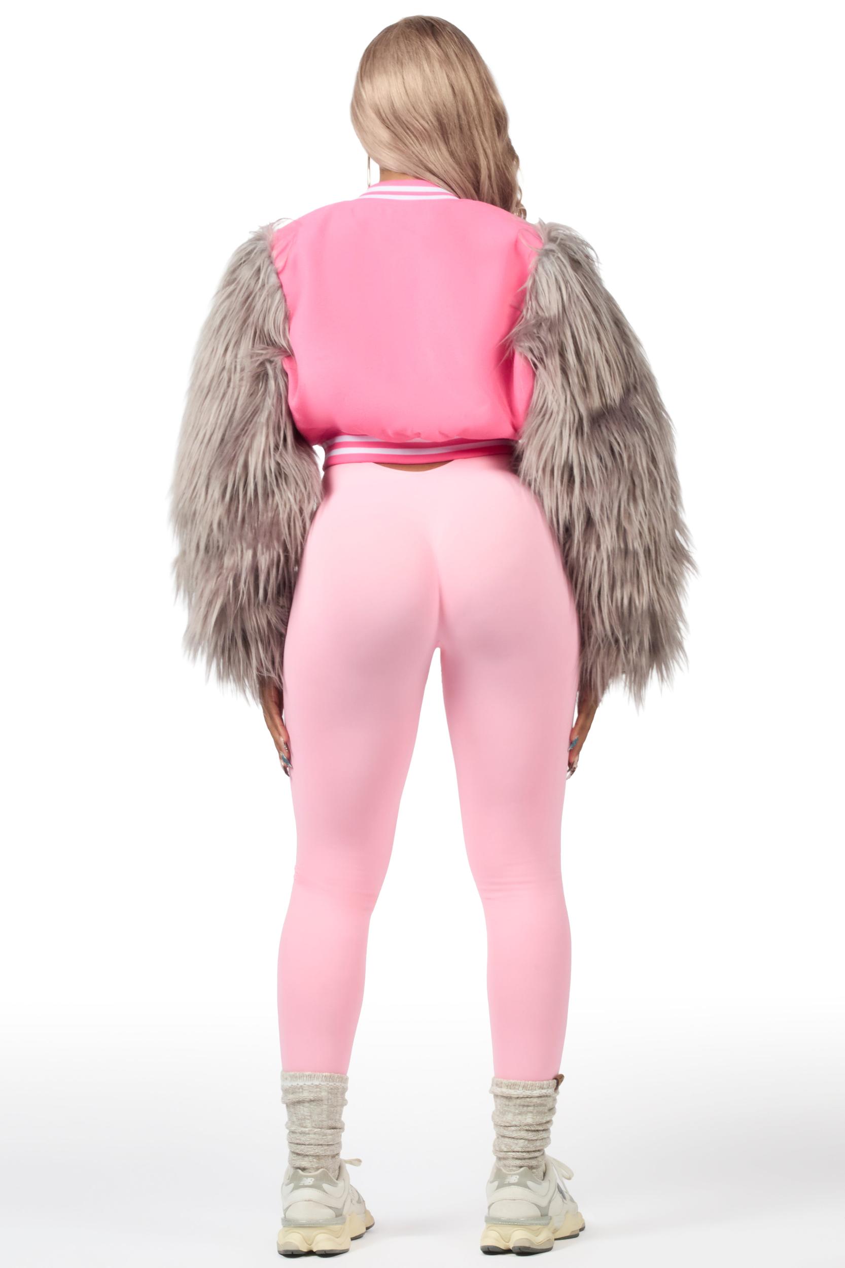 Jameicia Pink/Grey Fur Sleeve Varsity Jacket Female Product Image