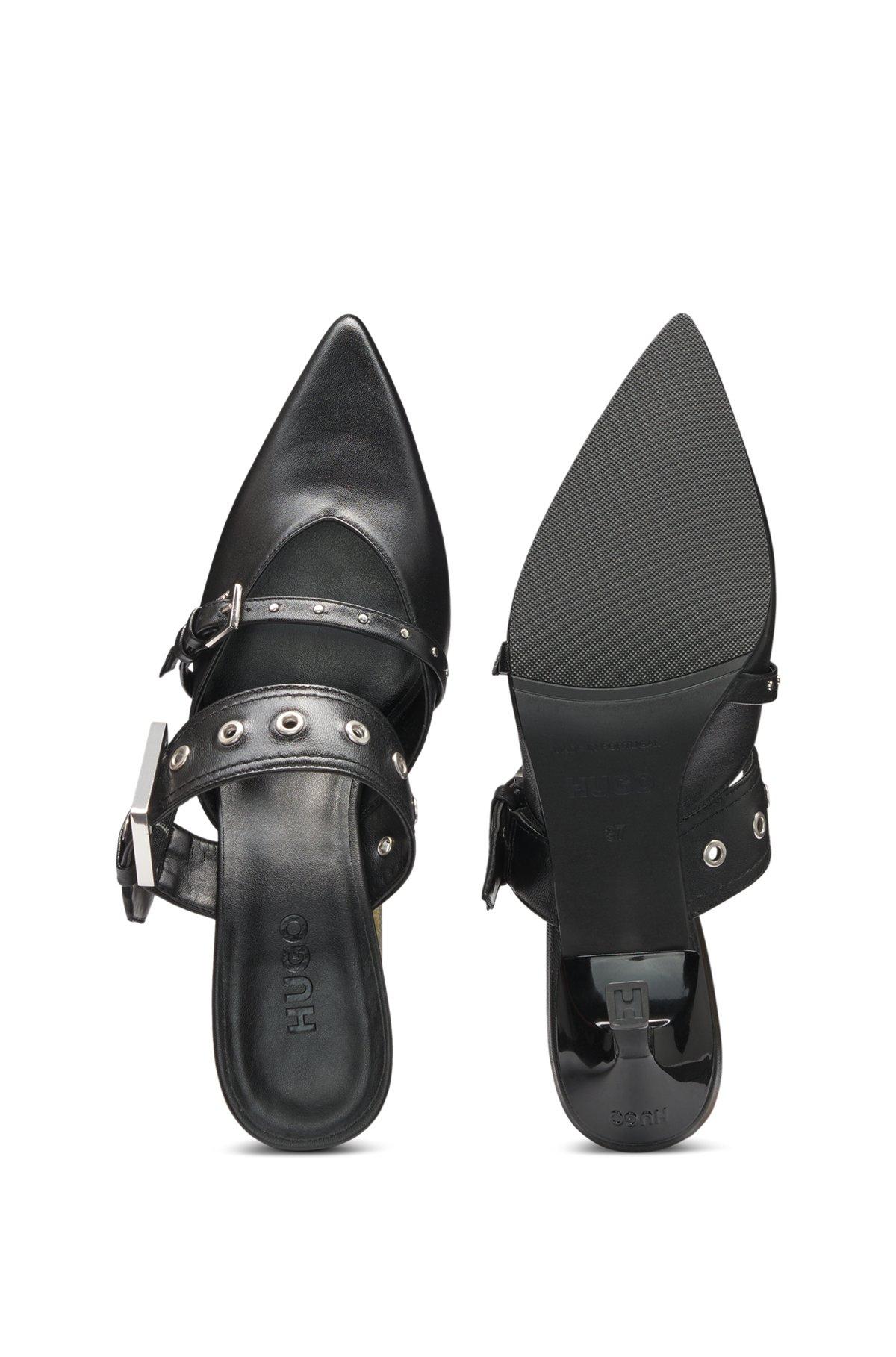 HUGO - Nappa-leather mules with twin buckled straps  - Black Product Image