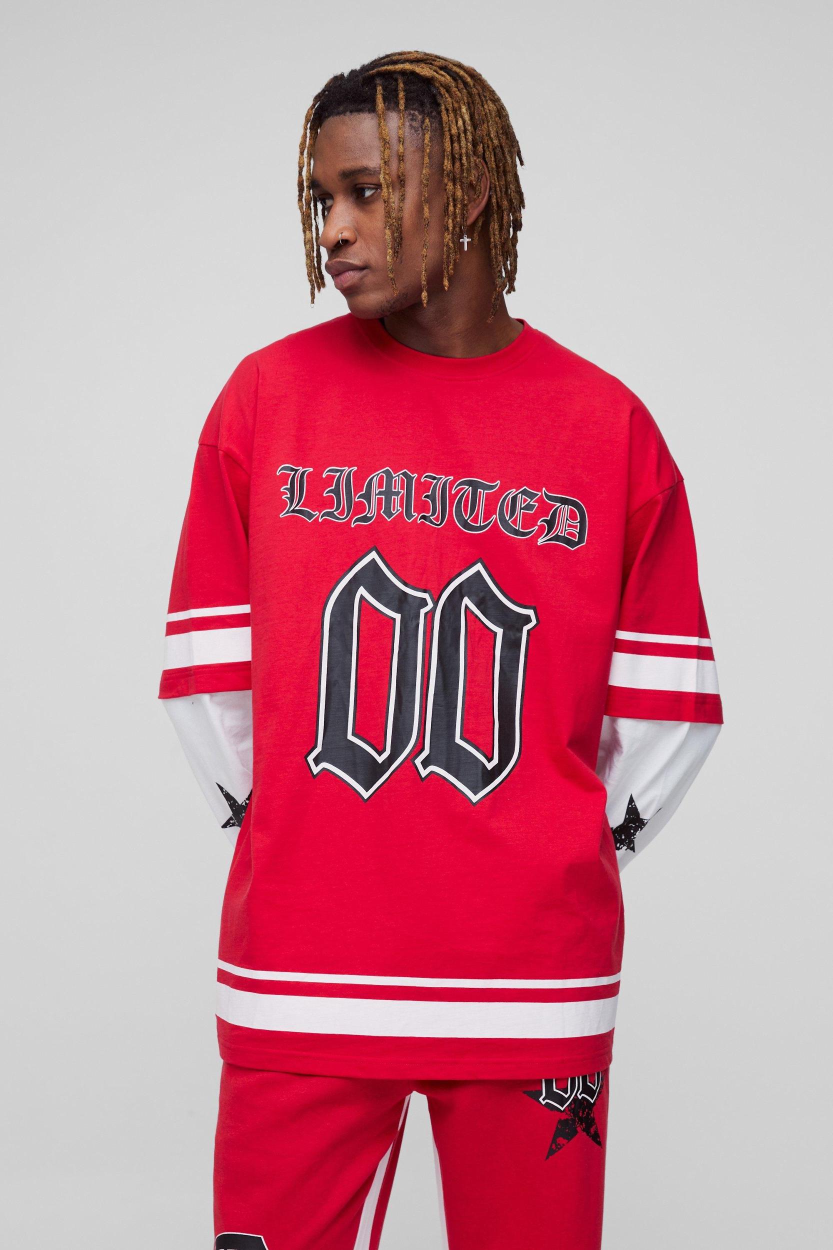 Tall Limited Print Oversized Faux Layer T-shirt and Gusset Sweatpants Set | boohooMAN USA Product Image