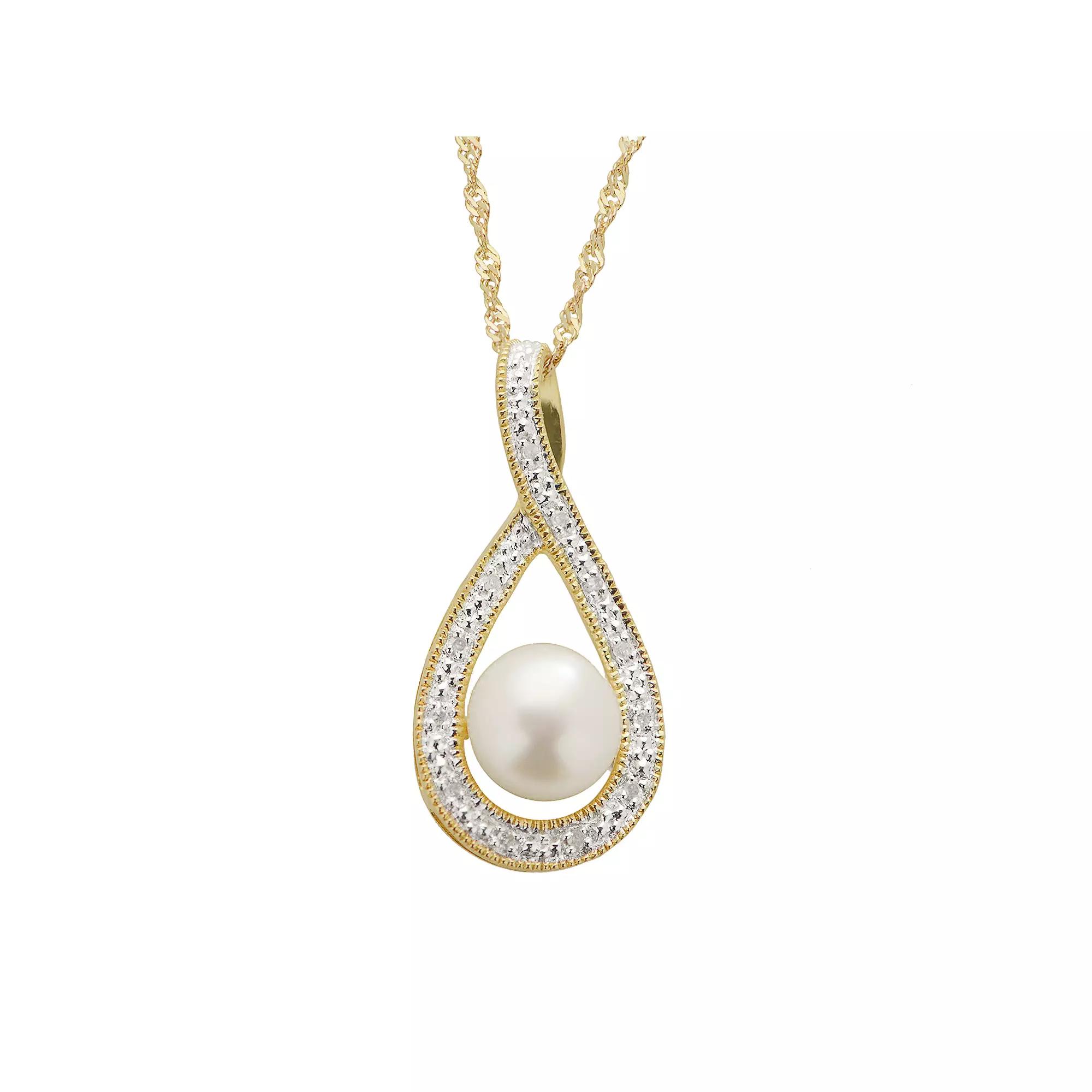 PearLustre by Imperial Freshwater Cultured Pearl & Diamond Accent 14k Gold Over Silver Teardrop Pendant Necklace, Womens, White Product Image