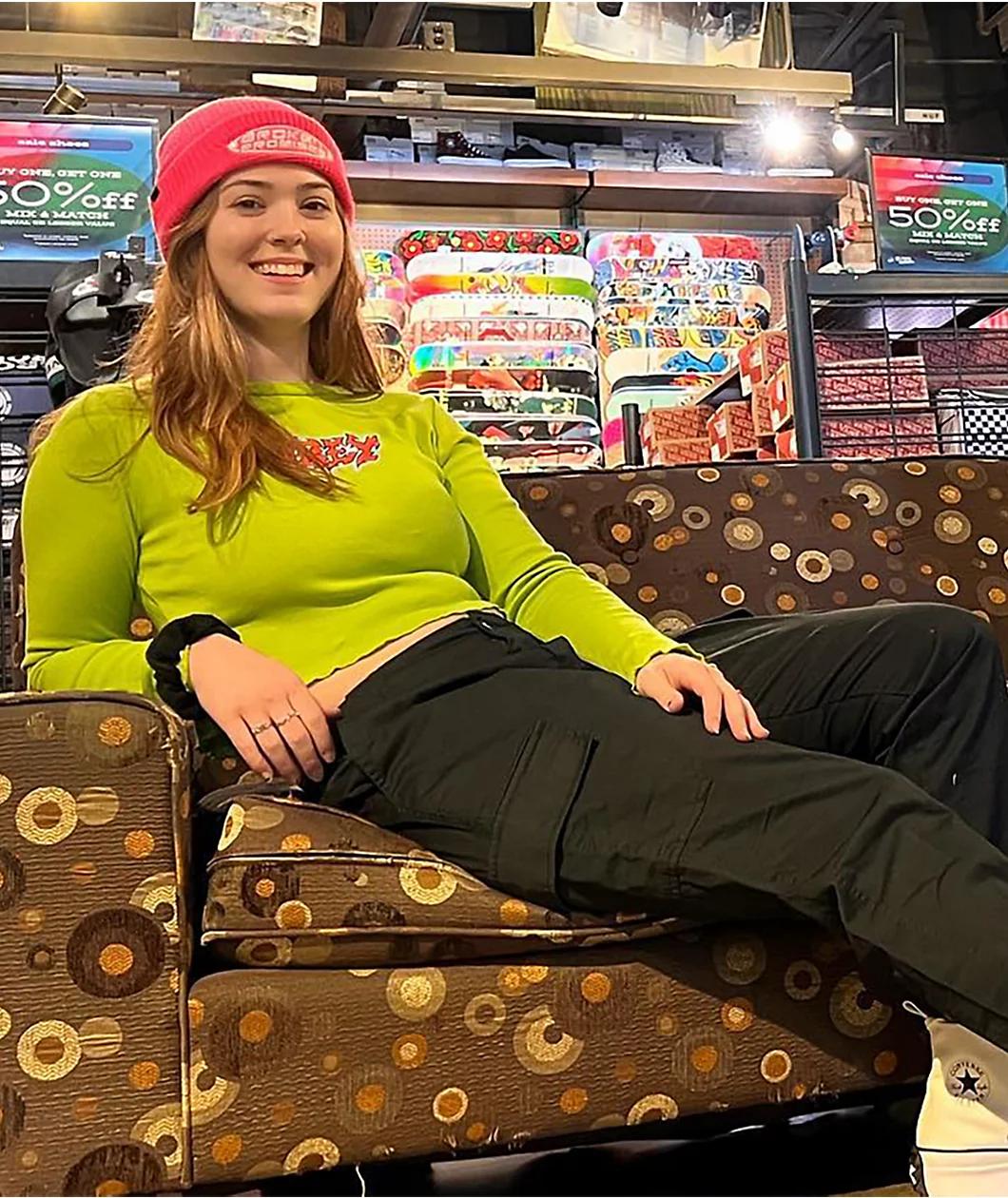 Obey Jess Flame Logo Green Long Sleeve Crop T-Shirt Product Image