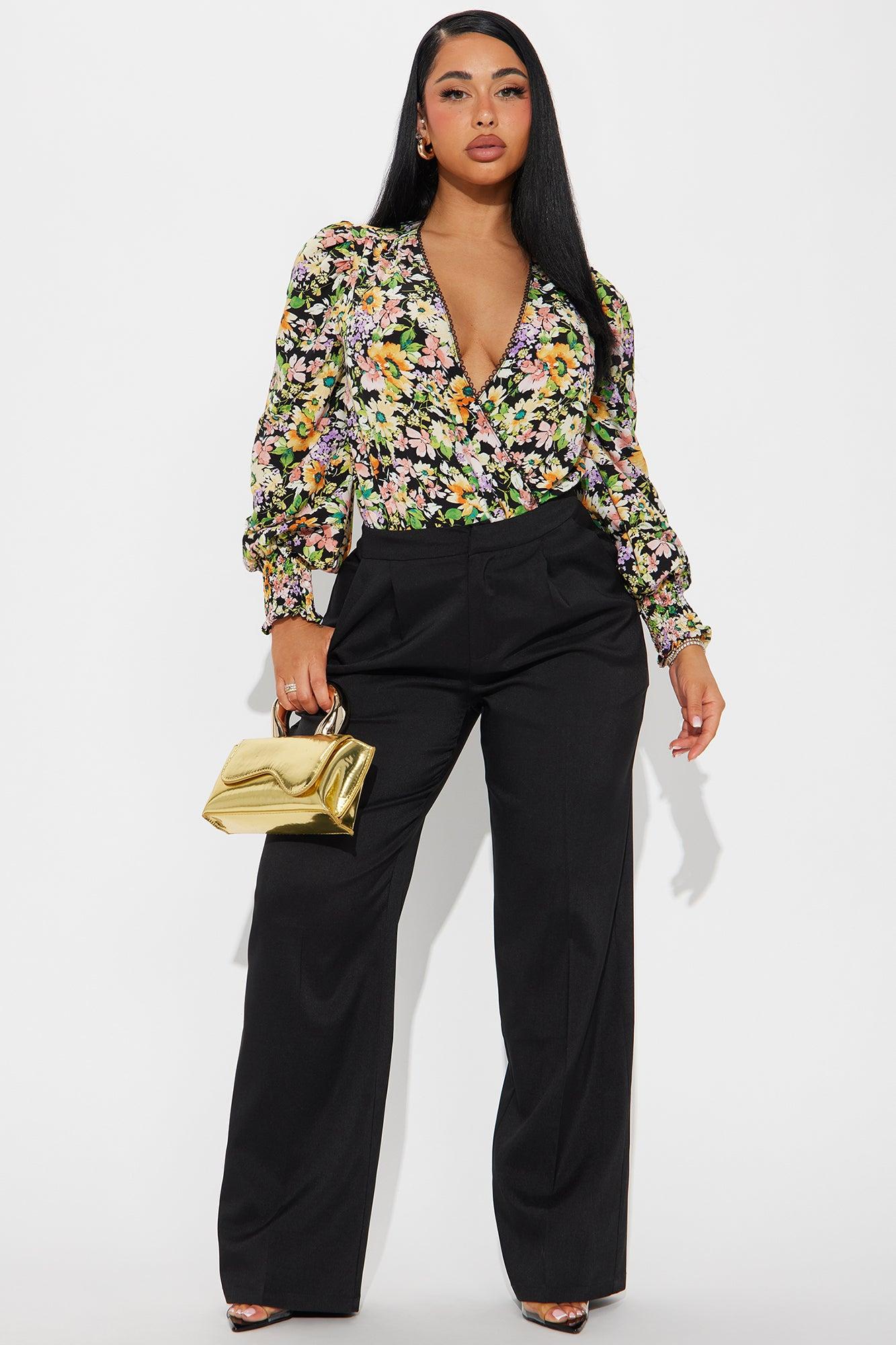 Floral Delight Surplice Bodysuit - Black/combo Product Image