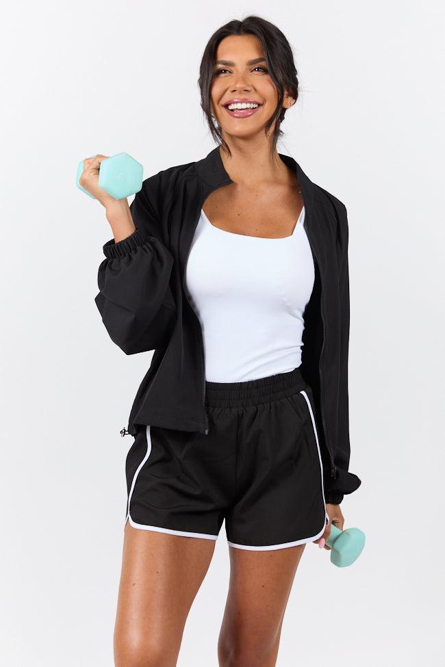 On The Move Black and White Running Shorts With Contrast Trim FINAL SALE Product Image