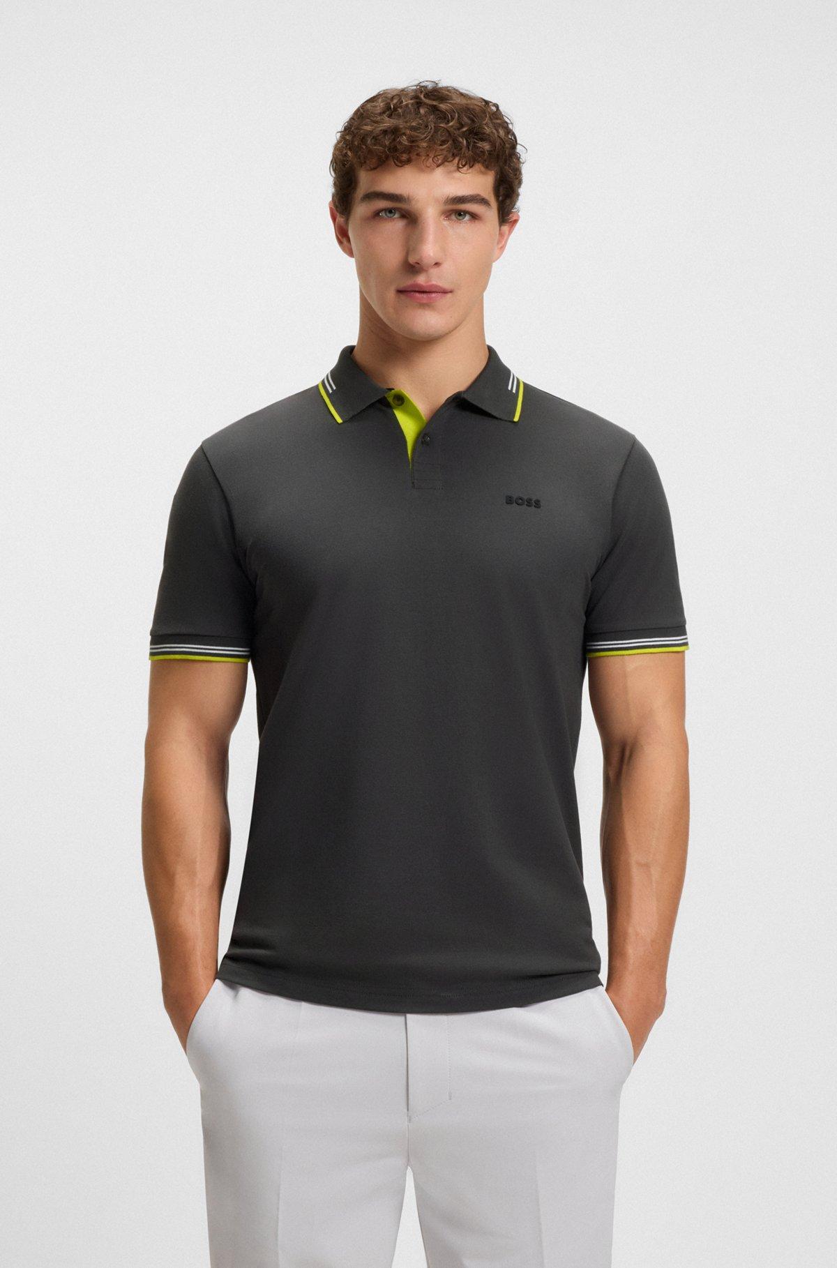 BOSS - Stretch-cotton slim-fit polo shirt with branding - Dark Grey Product Image