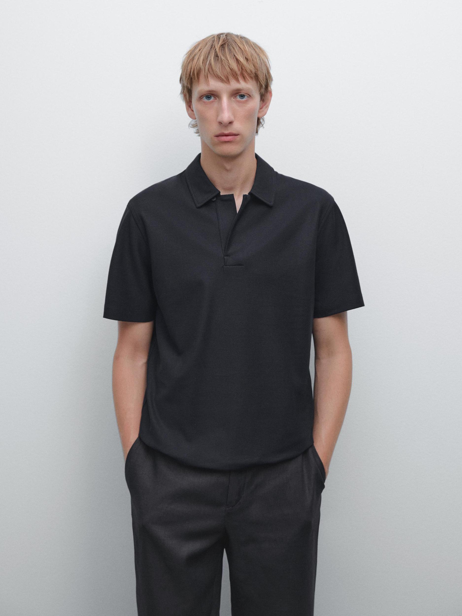 Textured polo shirt with hidden button Product Image