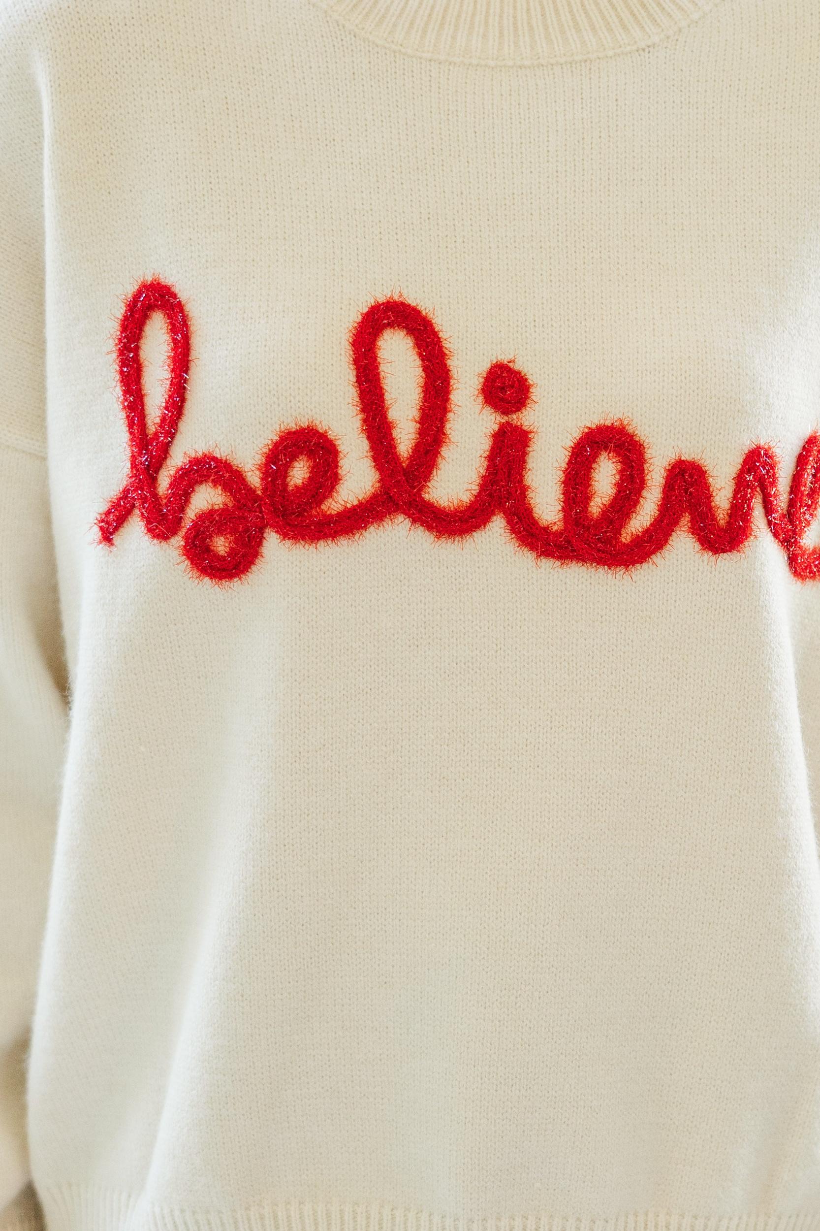 Believe Cream Script Sweater Female Product Image