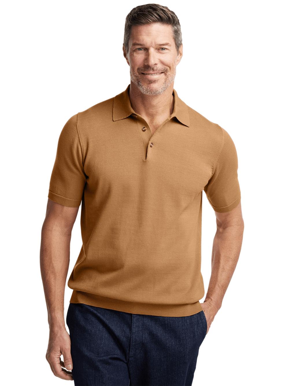 Supima Cotton Three Button Polo - Light Brown Product Image