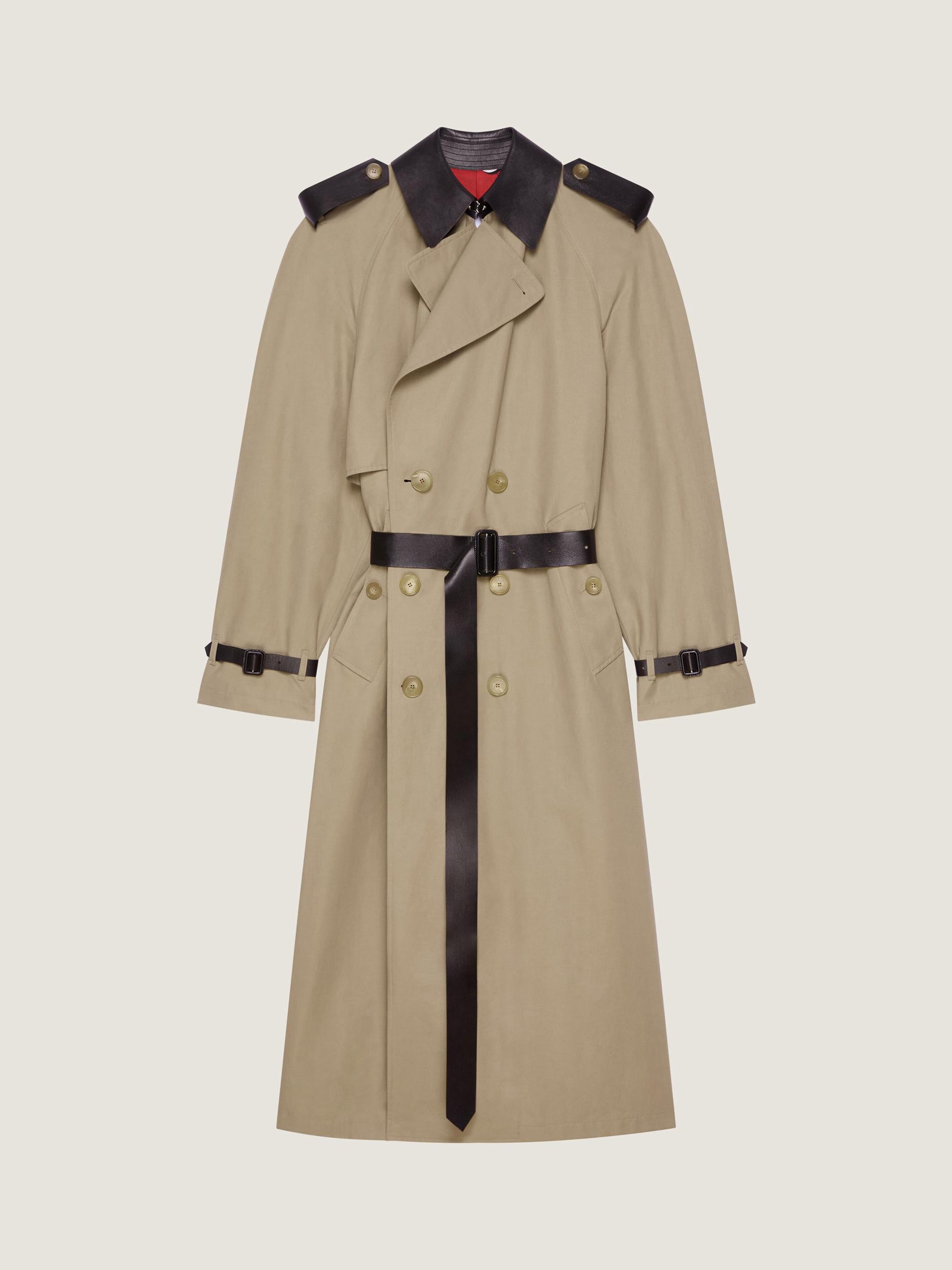 Trench in cotton with leather details Product Image