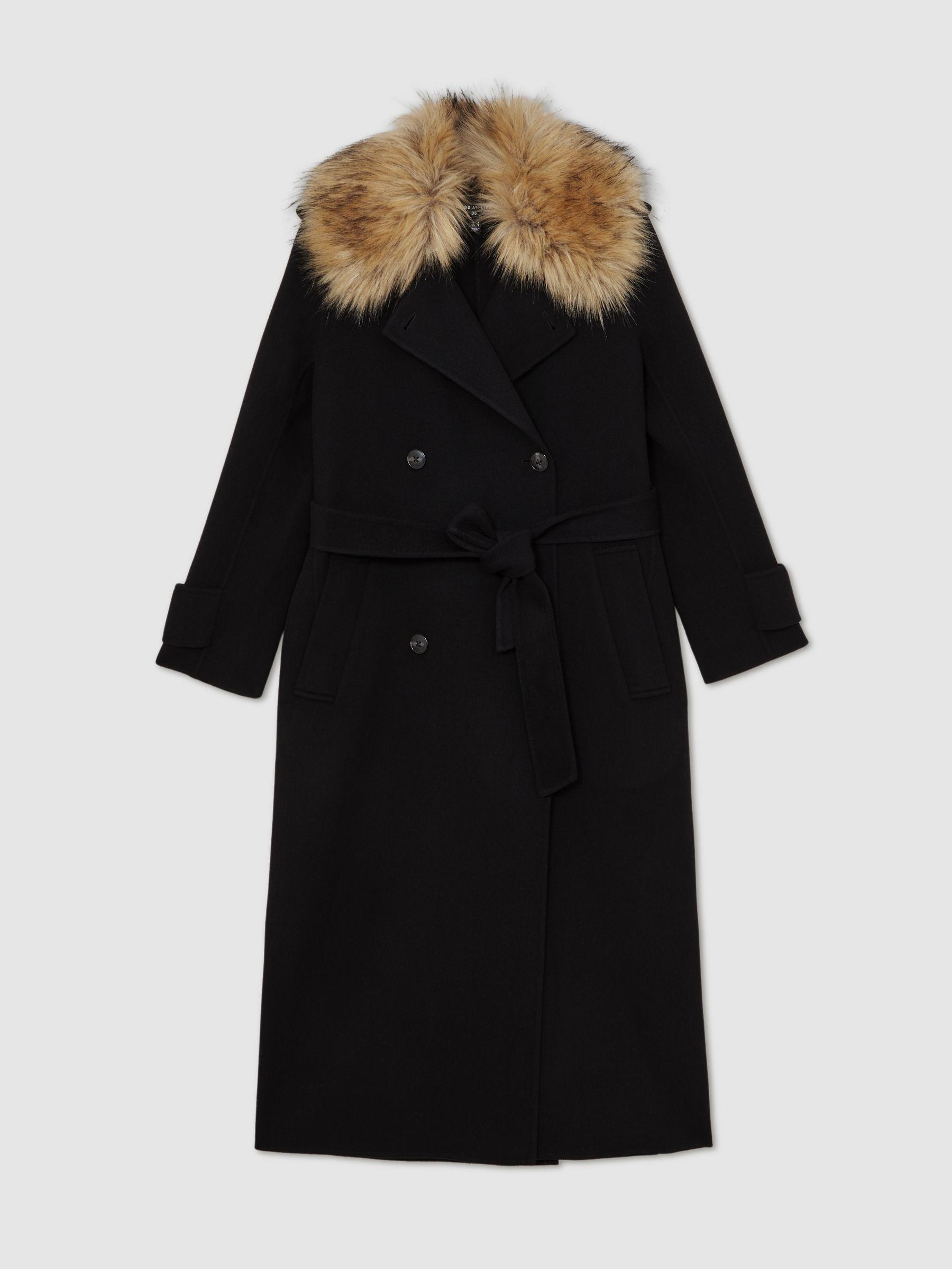 Atelier Wool Faux-Fur Collar Coat in Black Product Image