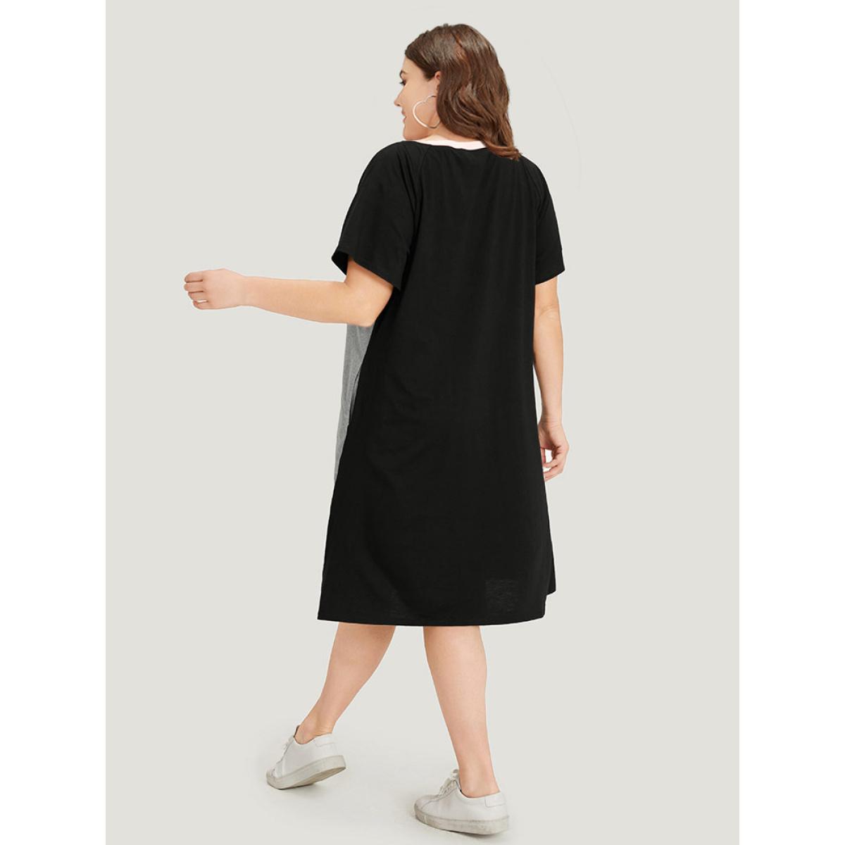 Plus Size Supersoft Essentials Colorblock Contrast Round Neck Raglan Sleeve Dress Russet Women Casual Patchwork Round Neck Short sleeve Curvy Midi Dress BloomChic 22-24/3X Product Image