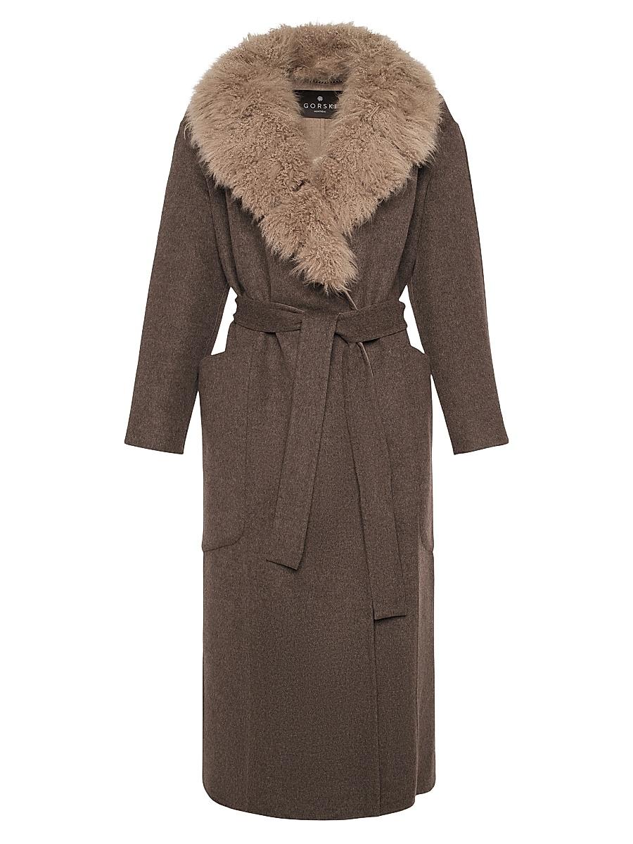 Womens Double Face Loro Piana Wool and Cashmere Coat with Detachable Cashmere Goat Collar with Belt Product Image