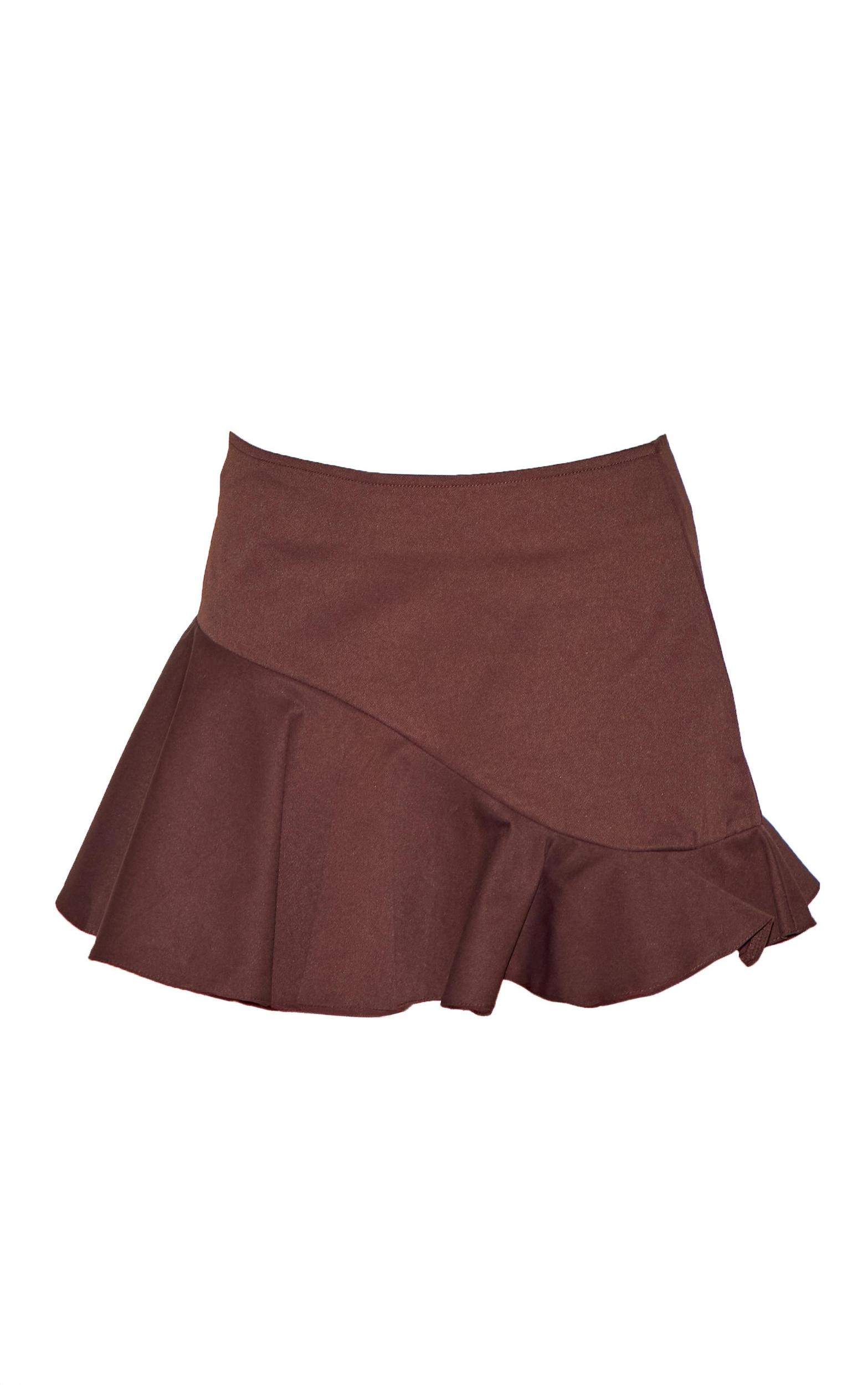 Chocolate Tailored Woven Scalloped Edge Mini Skirt Product Image