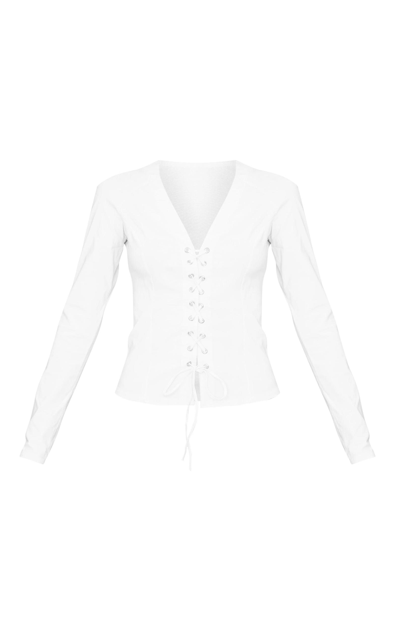  Off White Stretch Woven Tie Front Fitted Shirt Product Image