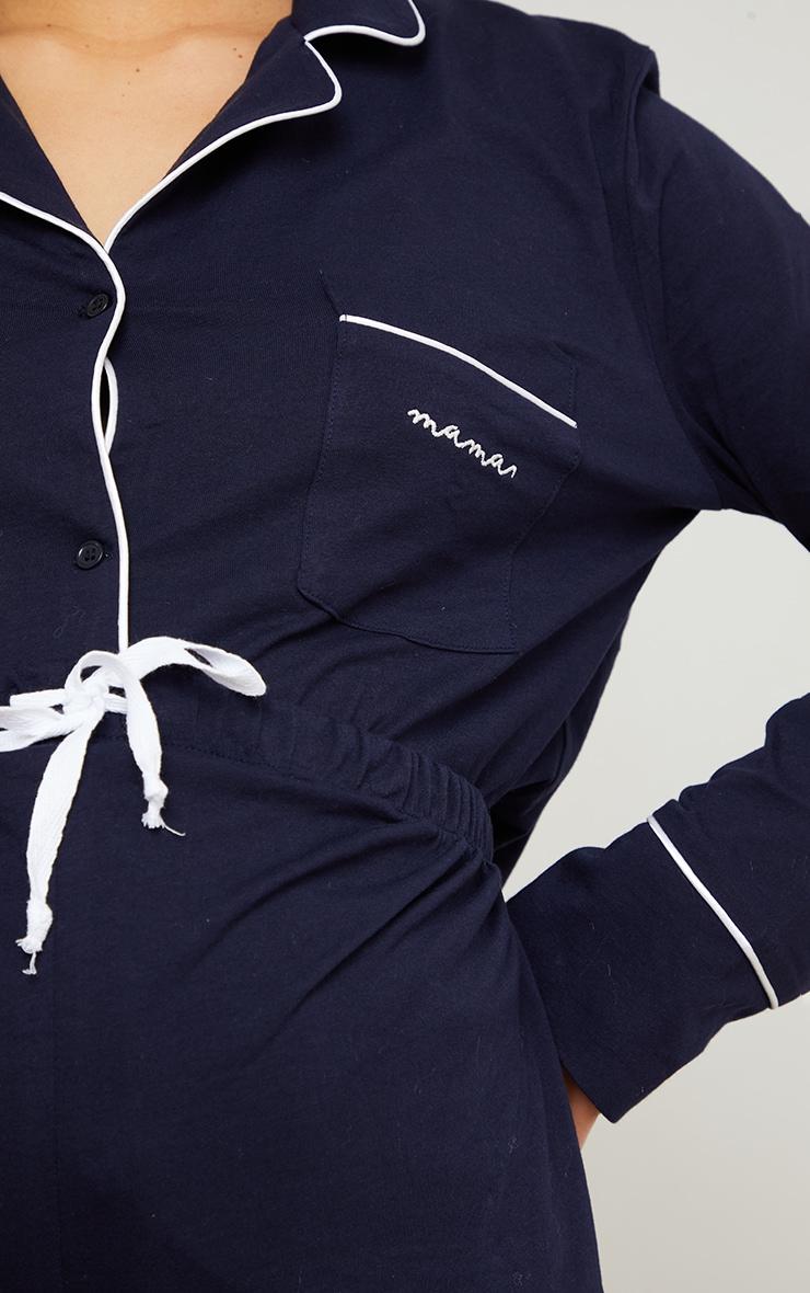 Maternity Navy Mama Long Sleeve Button Up PJ Top Product Image