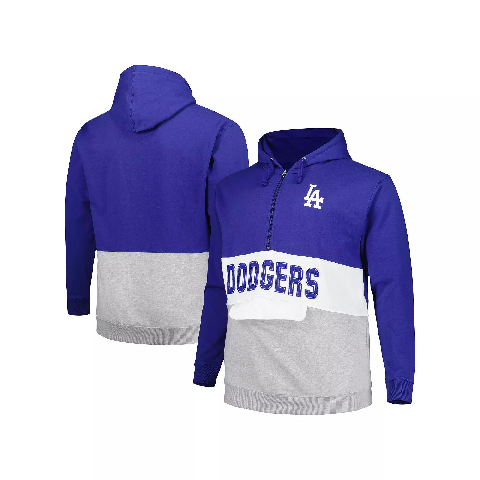 Men's Royal/White Los Angeles Dodgers Big & Tall Fleece Half-Zip Hoodie, Size: 2XLT, Blue Product Image